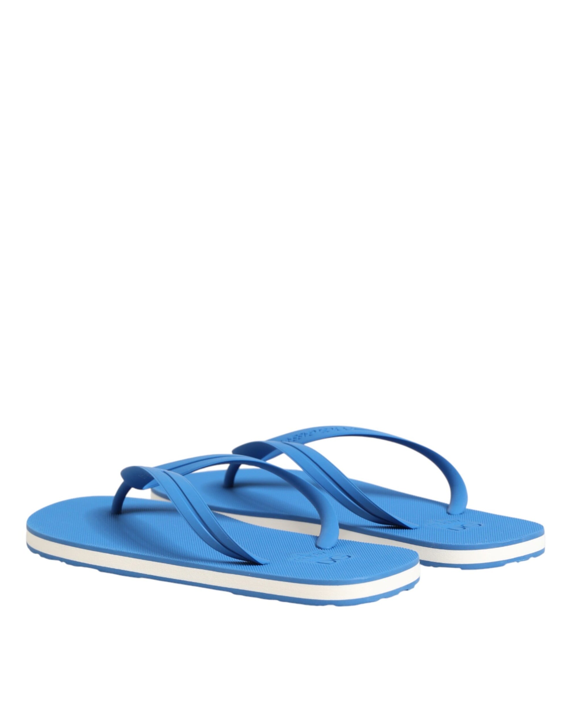 Back view of Dolce & Gabbana blue and white logo rubber slides by KILAUE
