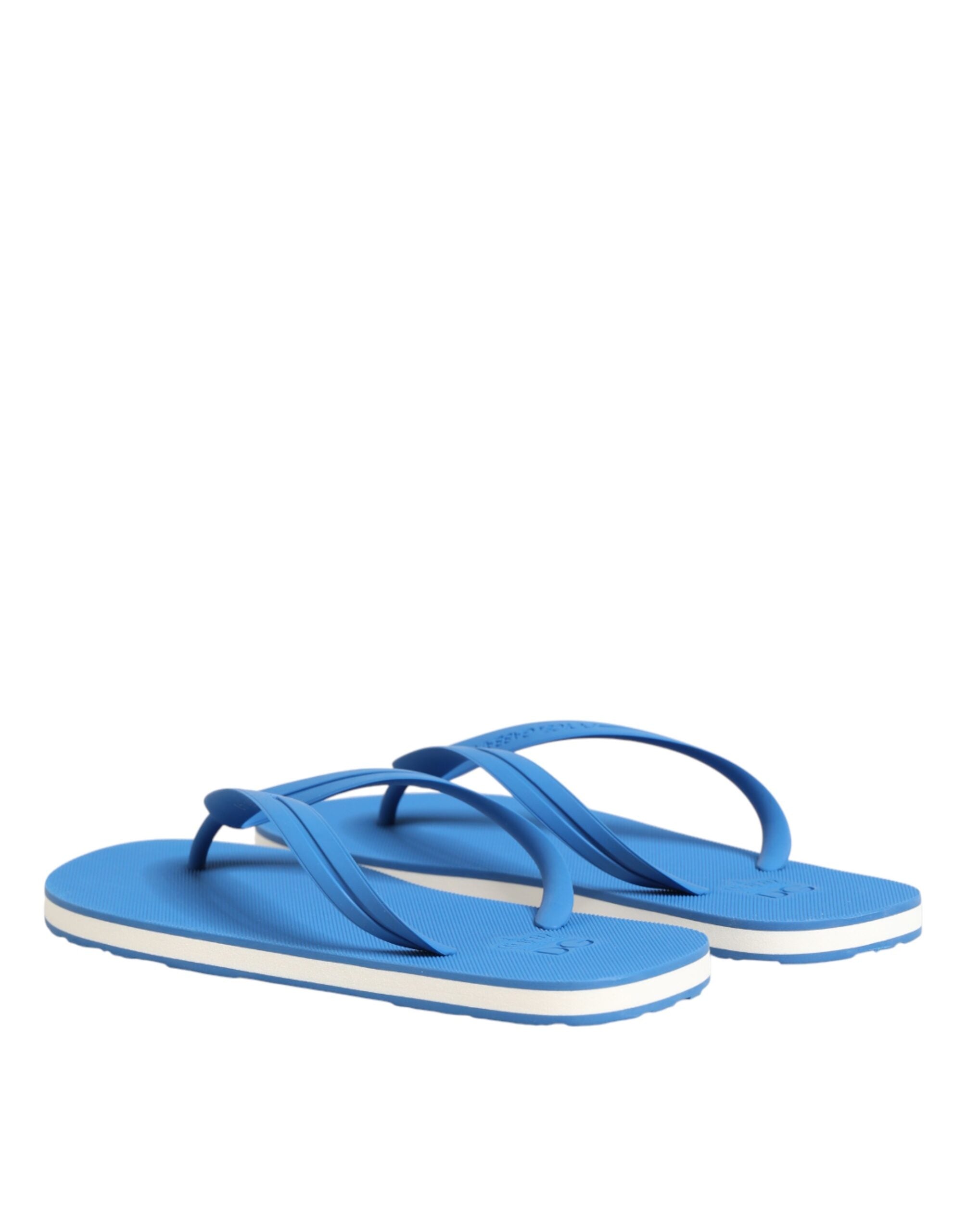 Back view of Dolce & Gabbana blue and white logo rubber slides by KILAUE
