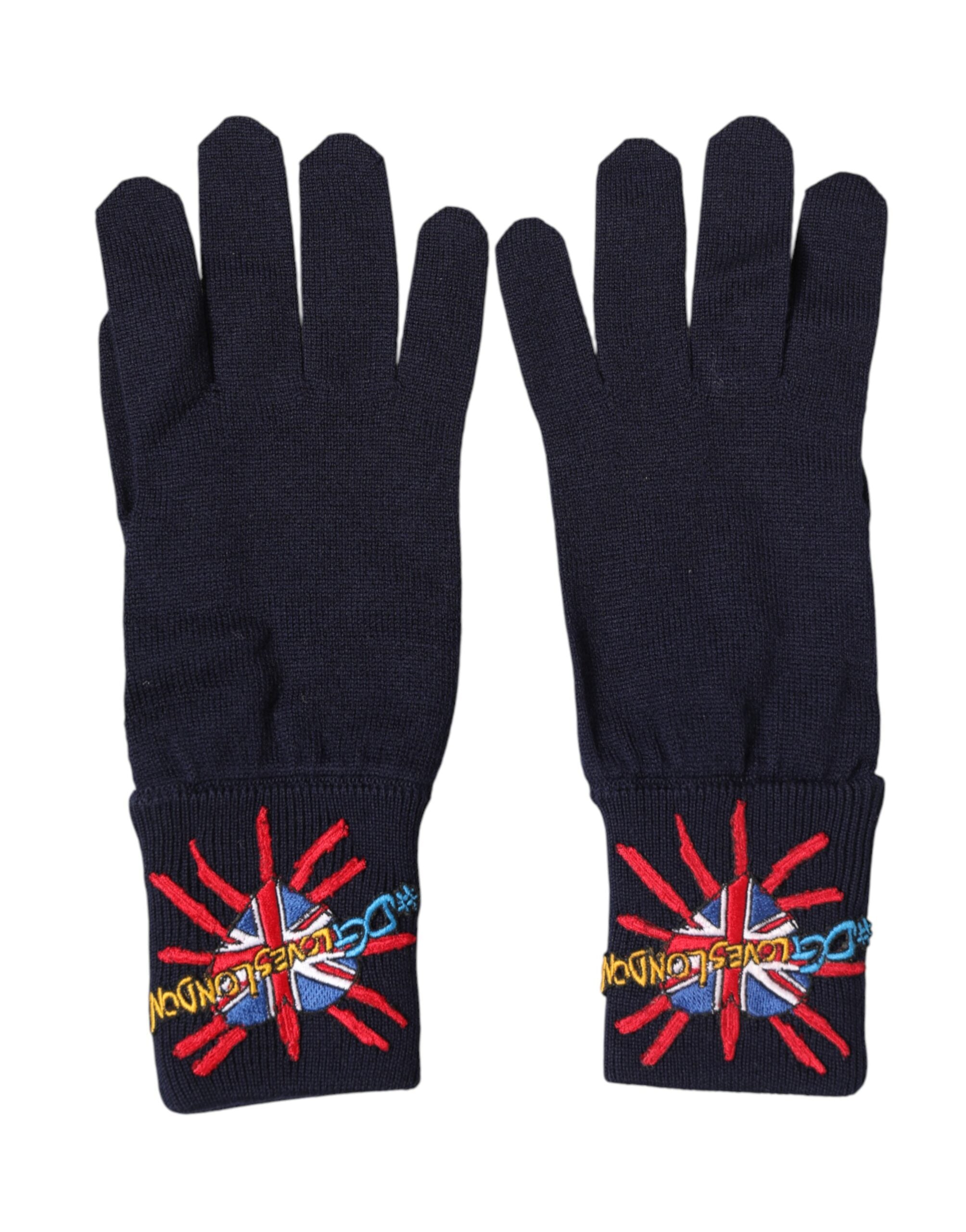 Dolce & Gabbana blue wool embroidered mitten gloves by KILAUE
