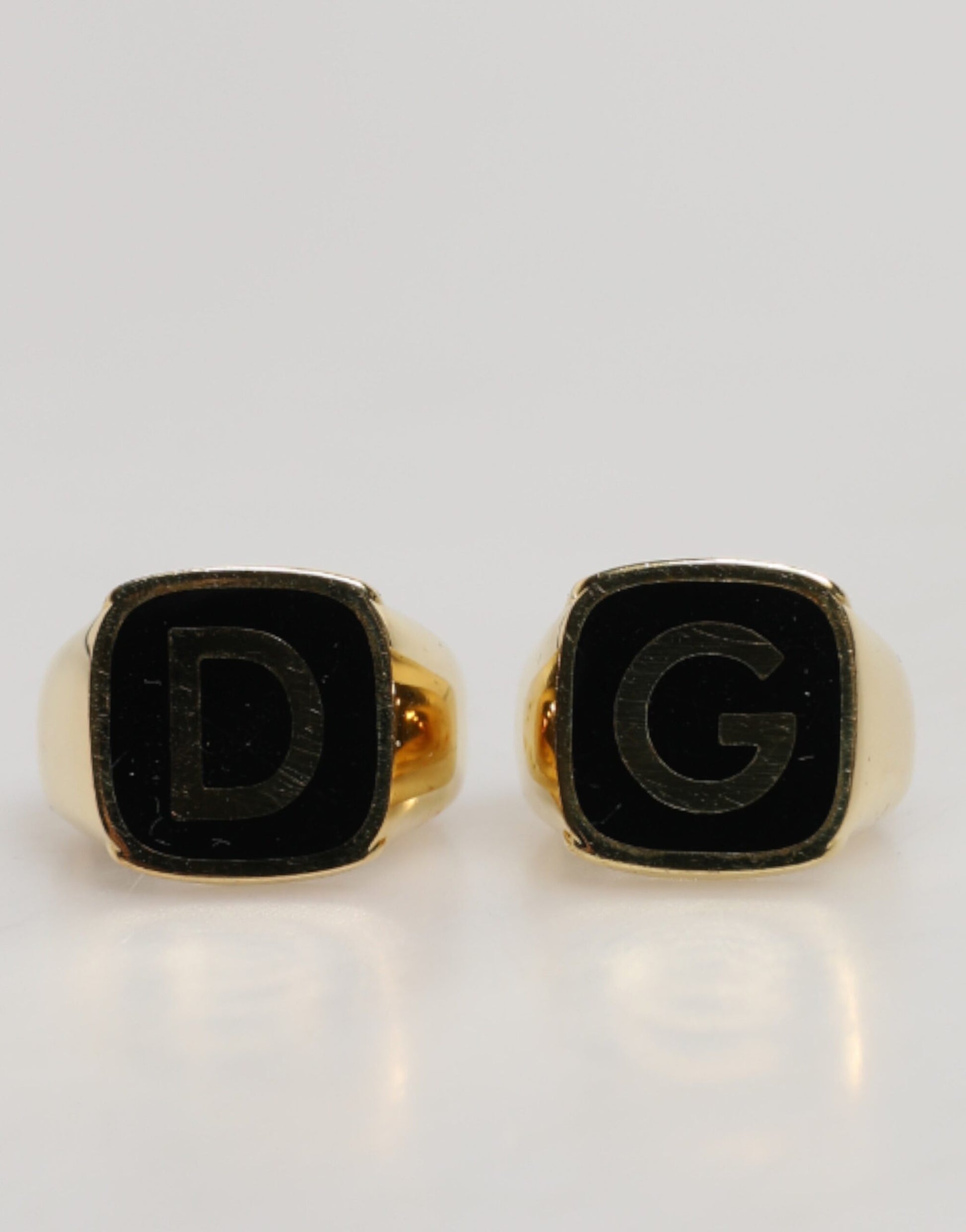 Dolce & Gabbana gold-tone brass black enamel logo adjustable ring by KILAUE
