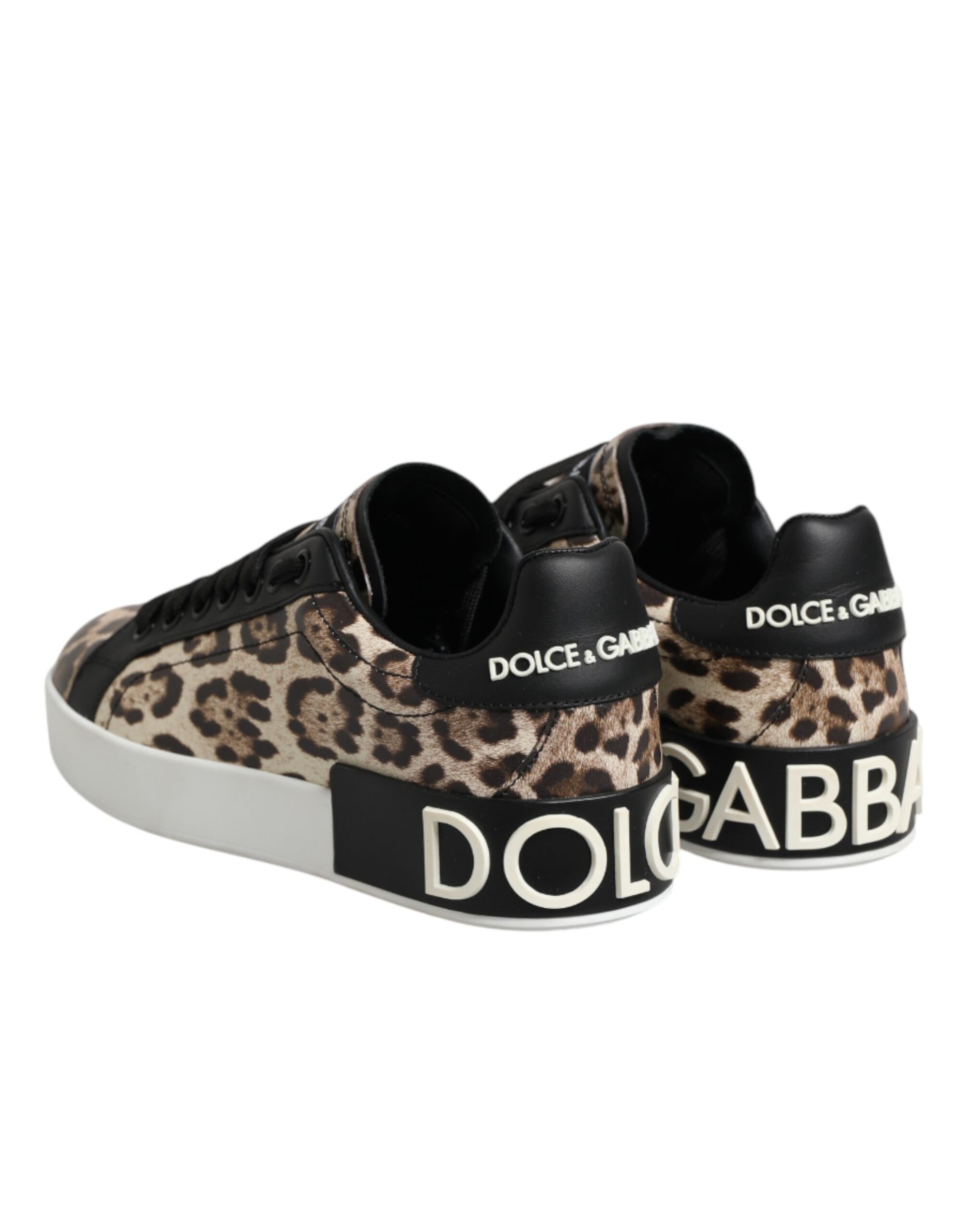 Back view of Dolce & Gabbana brown leather leopard low-top sneakers by KILAUE
