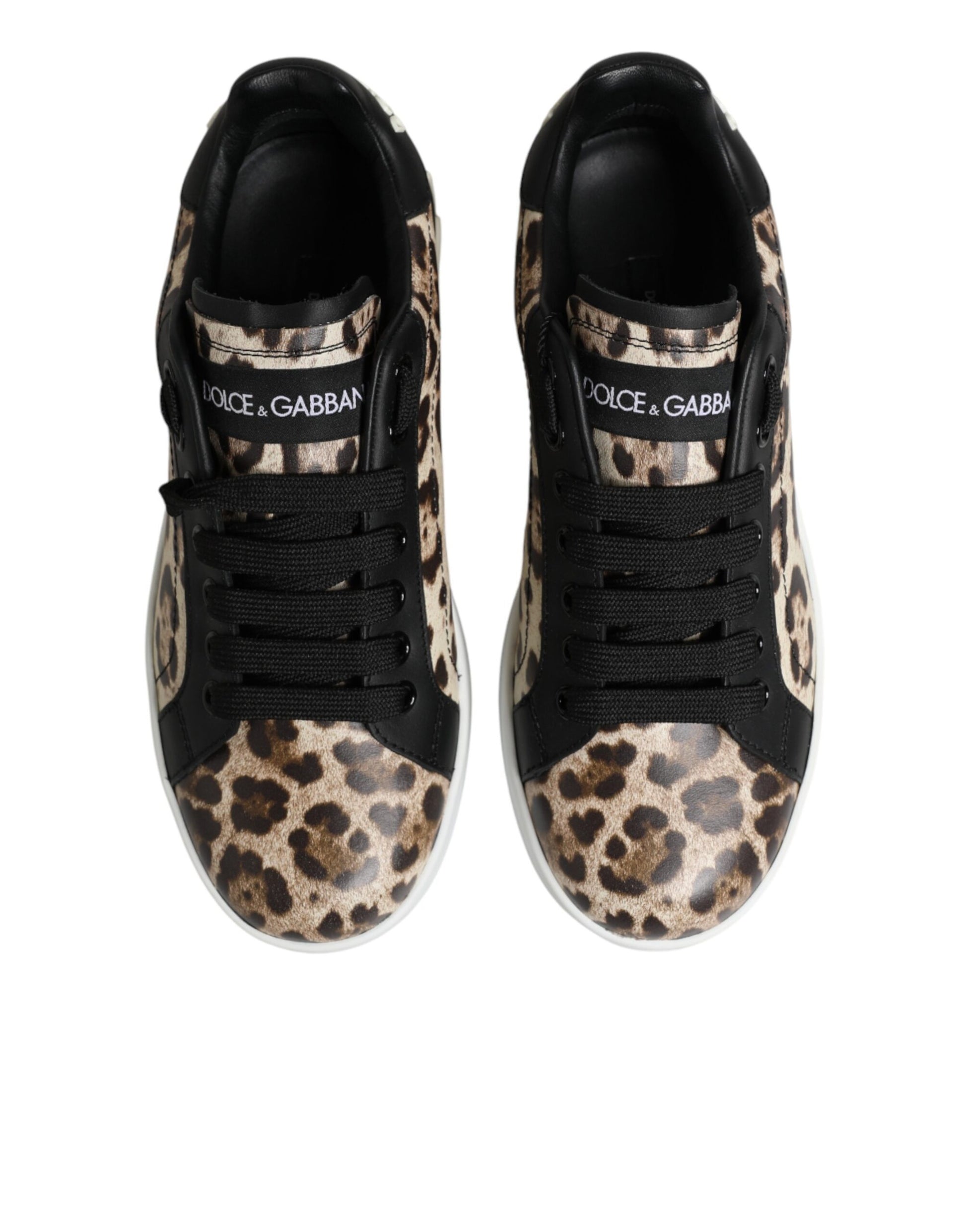 Side view of Dolce & Gabbana brown leather leopard low-top sneakers by KILAUE
