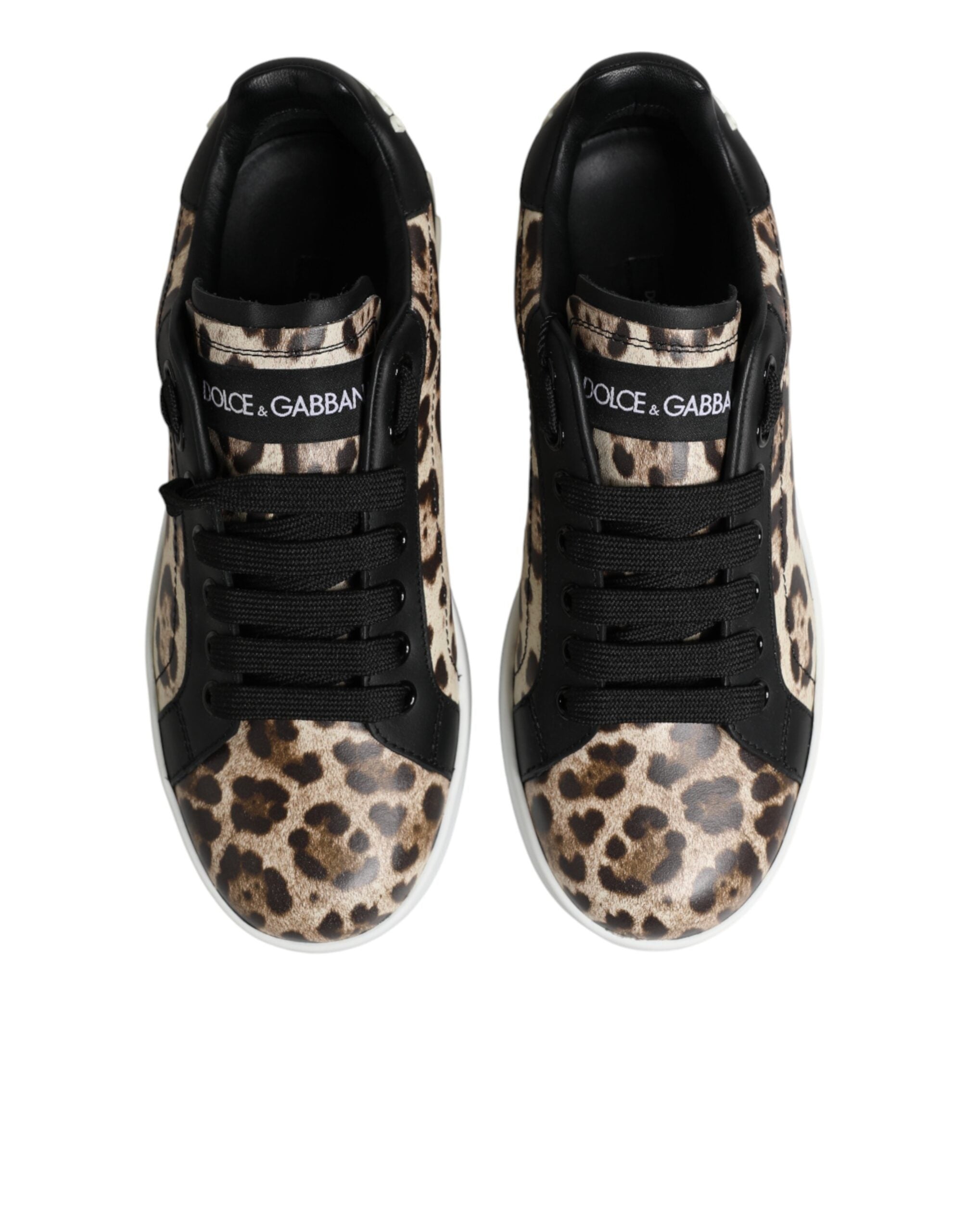 Side view of Dolce & Gabbana brown leather leopard low-top sneakers by KILAUE
