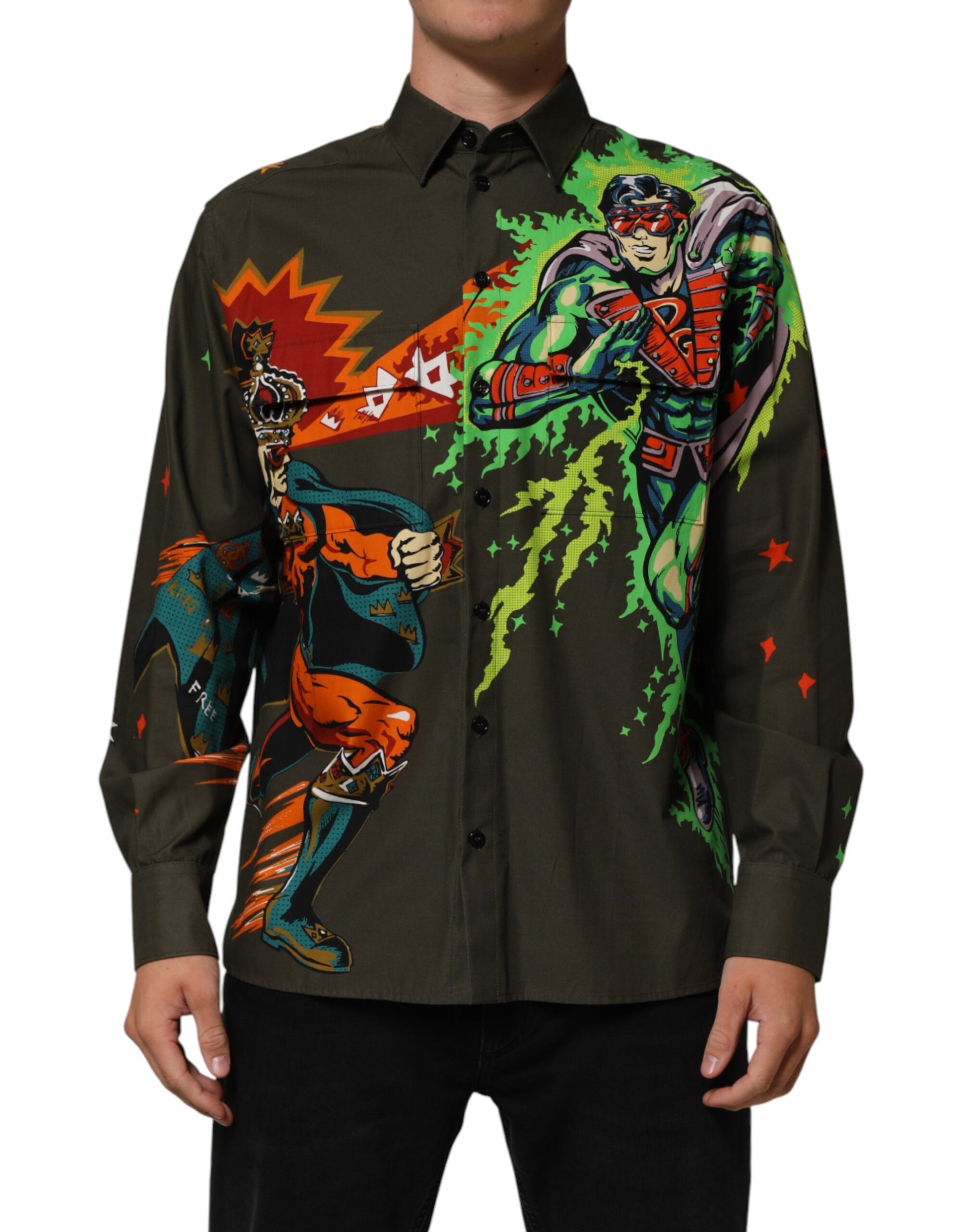 Dolce & Gabbana brown superhero print shirt by KILAUE