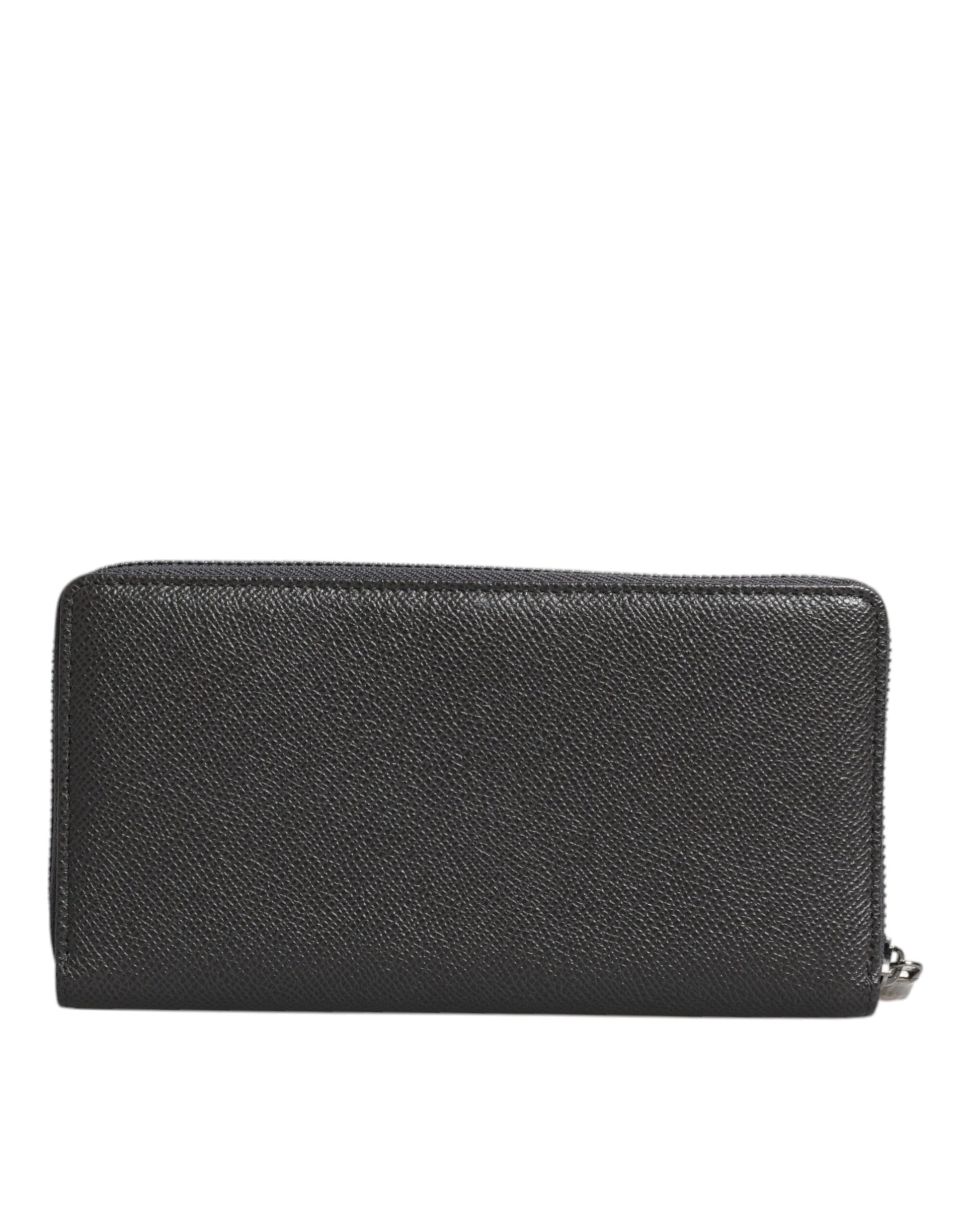 Side view of Dolce & Gabbana dark gray leather DG logo zip-around wallet showing profile
