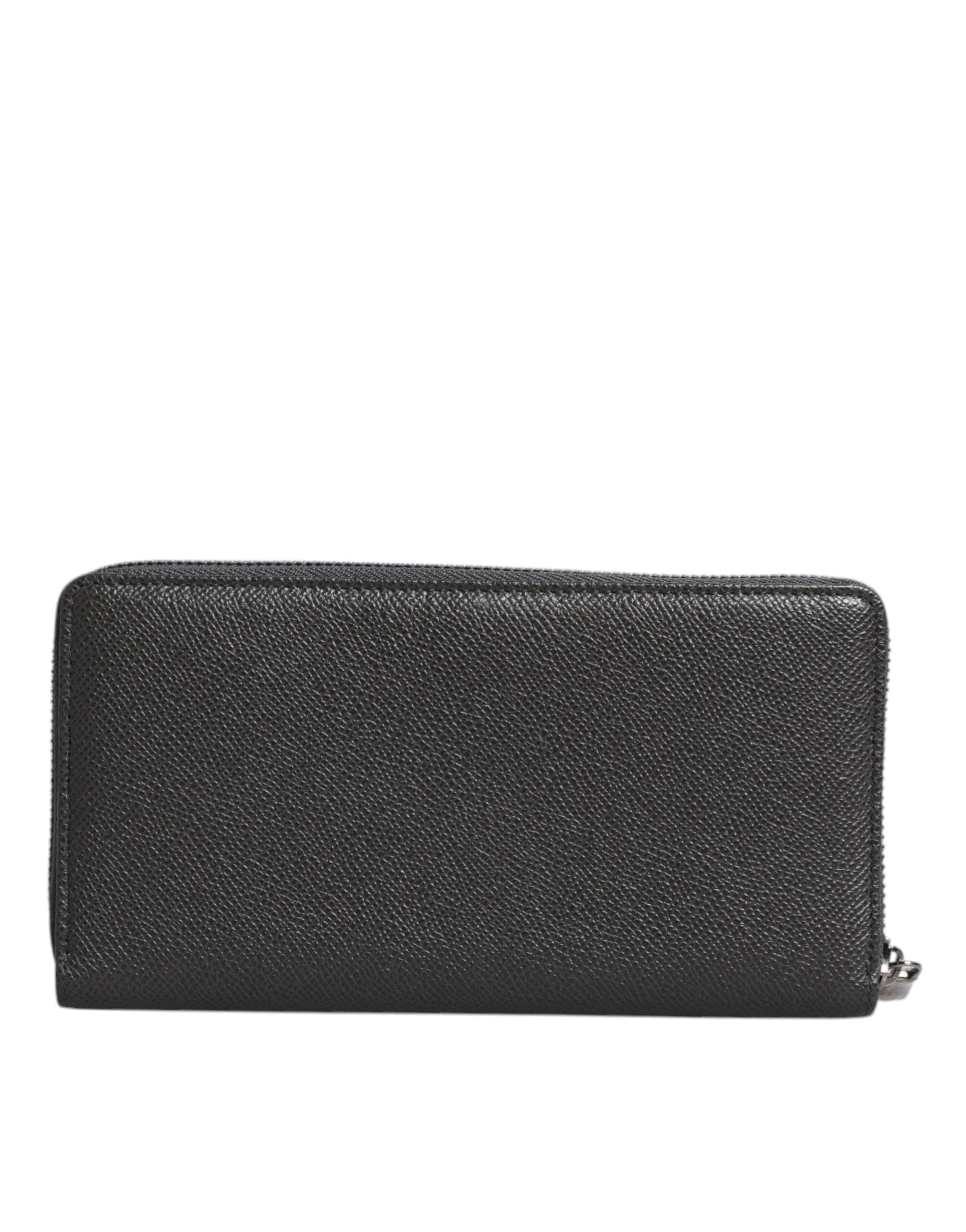 Side view of Dolce & Gabbana dark gray leather DG logo zip-around wallet showing profile