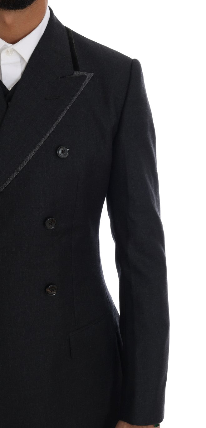 Back view of Dolce & Gabbana gray virgin wool 3-piece suit by KILAUE
