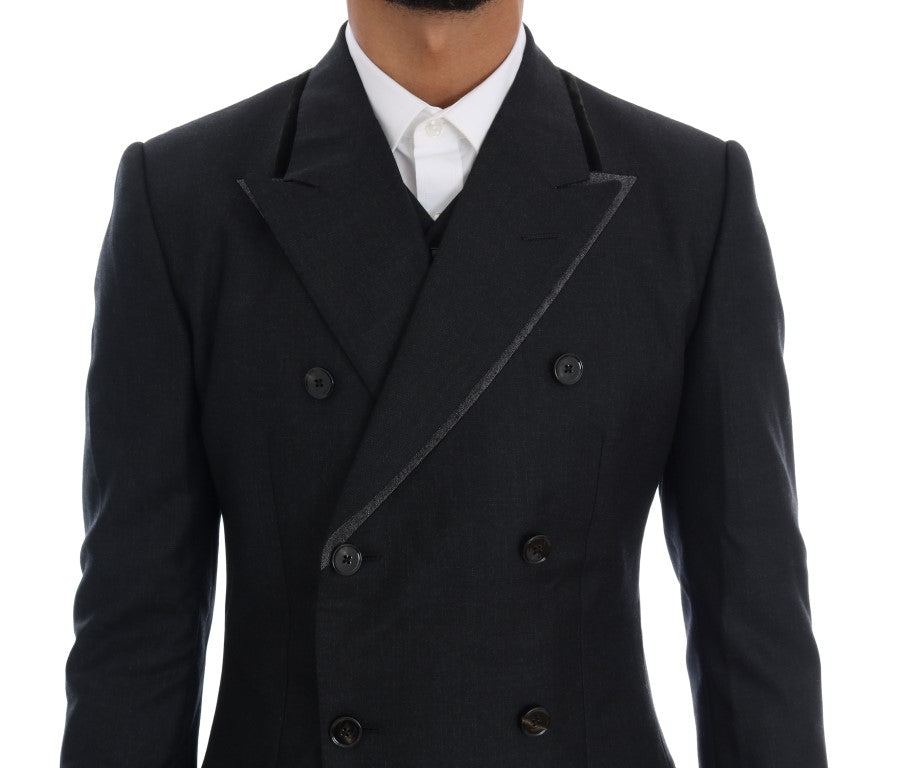Front view of Dolce & Gabbana gray virgin wool 3-piece suit
