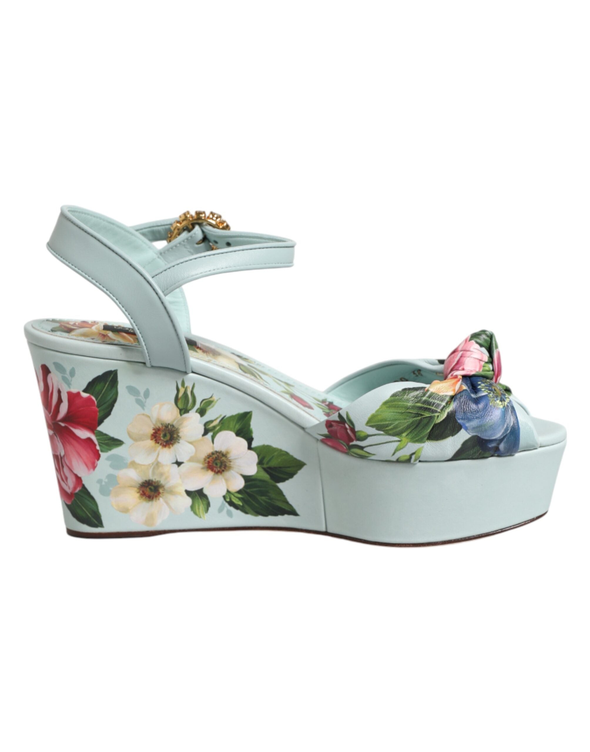 Dolce & Gabbana green floral ankle strap wedge sandals by KILAUE
