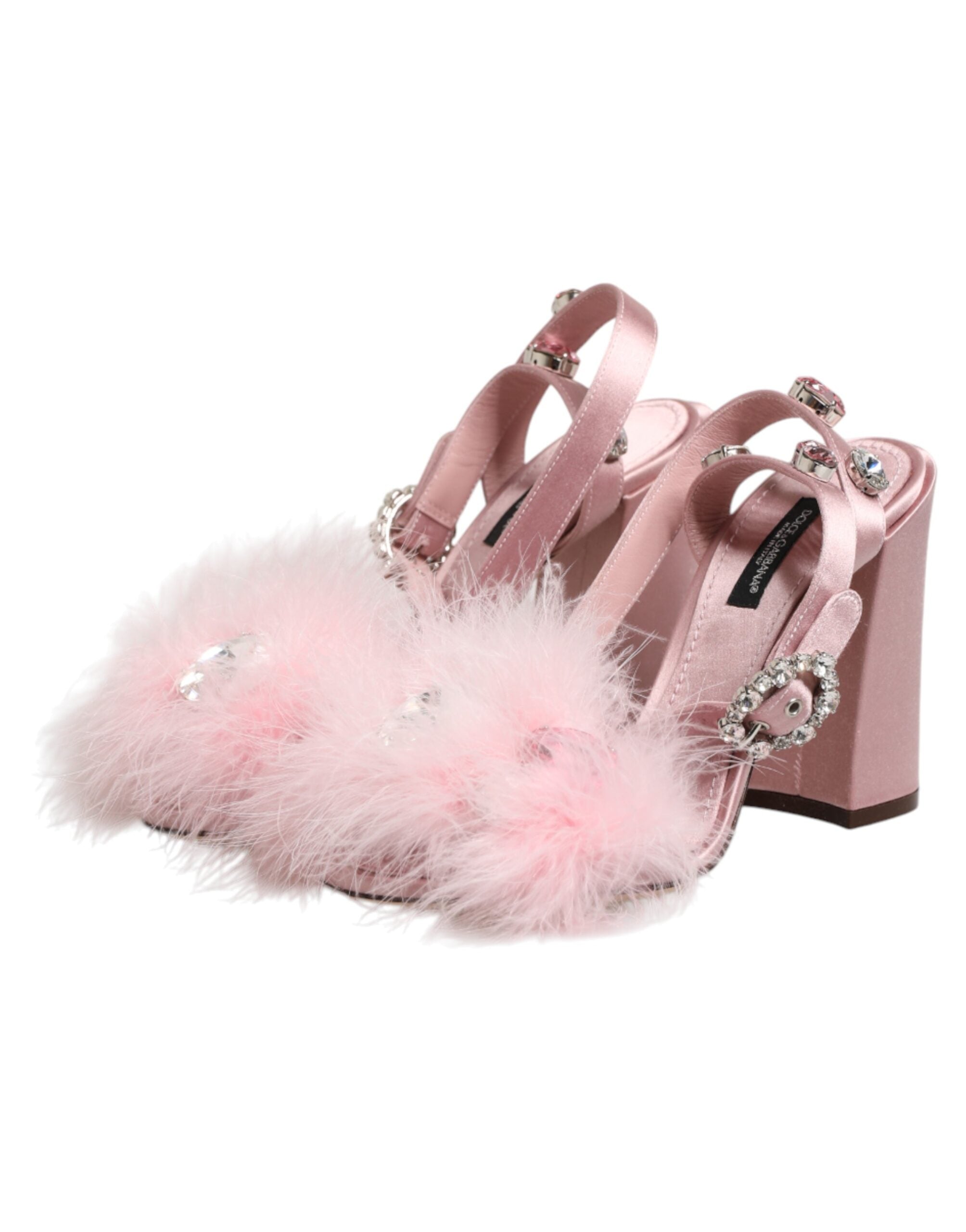 Back view of Dolce & Gabbana pink sequined ankle strap sandals