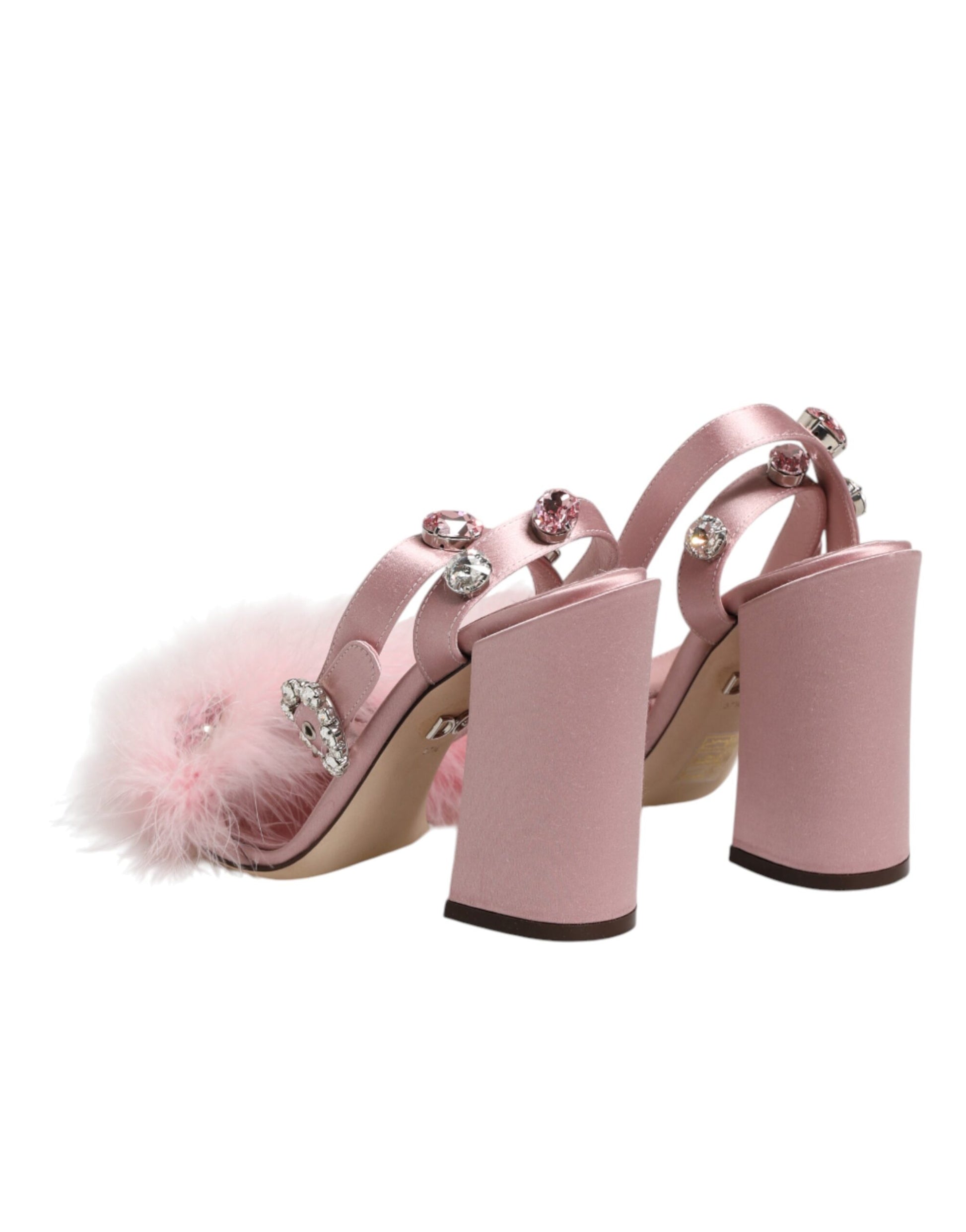 Back view of Dolce & Gabbana pink sequined ankle strap sandals by KILAUE
