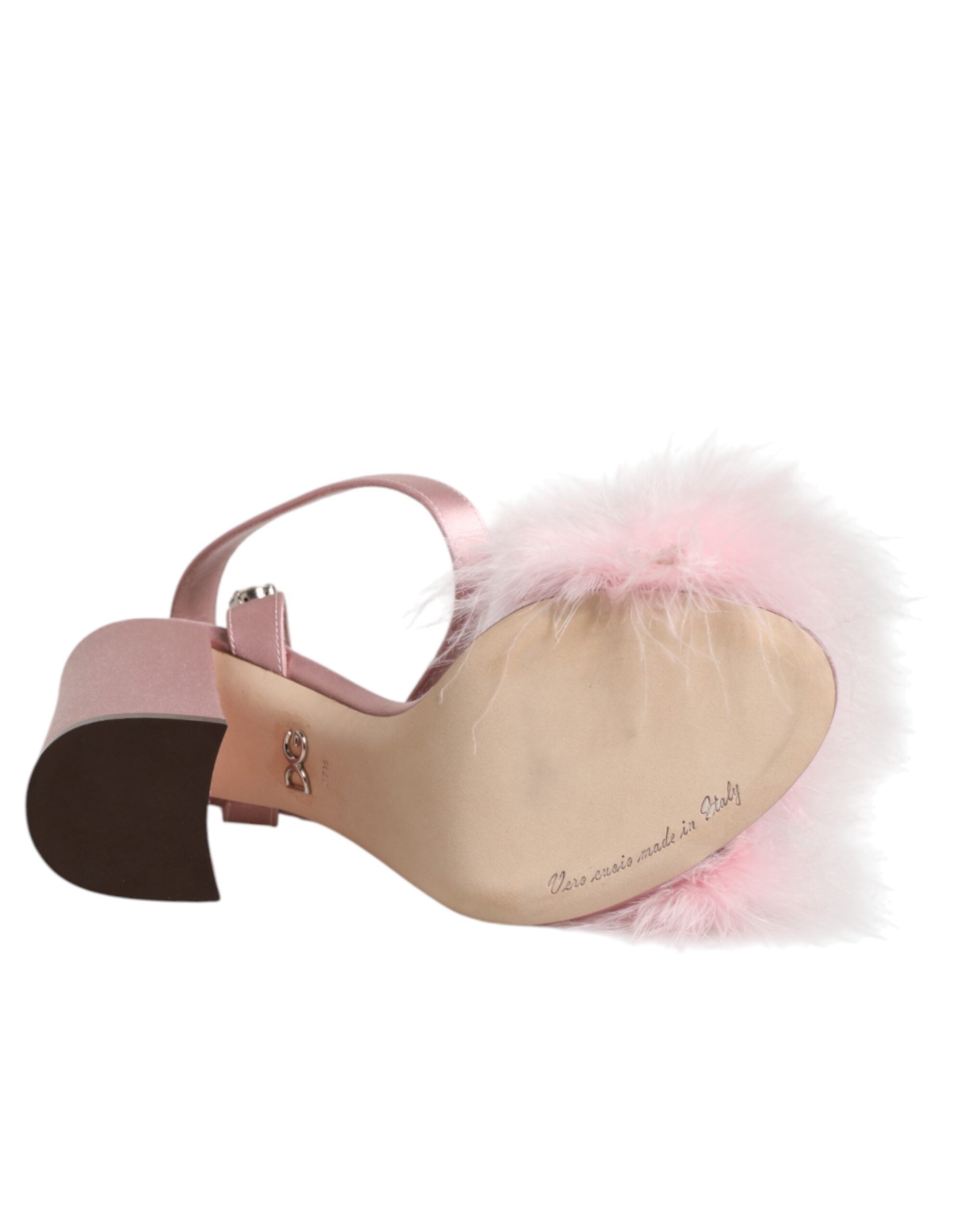 Close‑up detail of Dolce & Gabbana pink sequined ankle strap sandals by KILAUE
