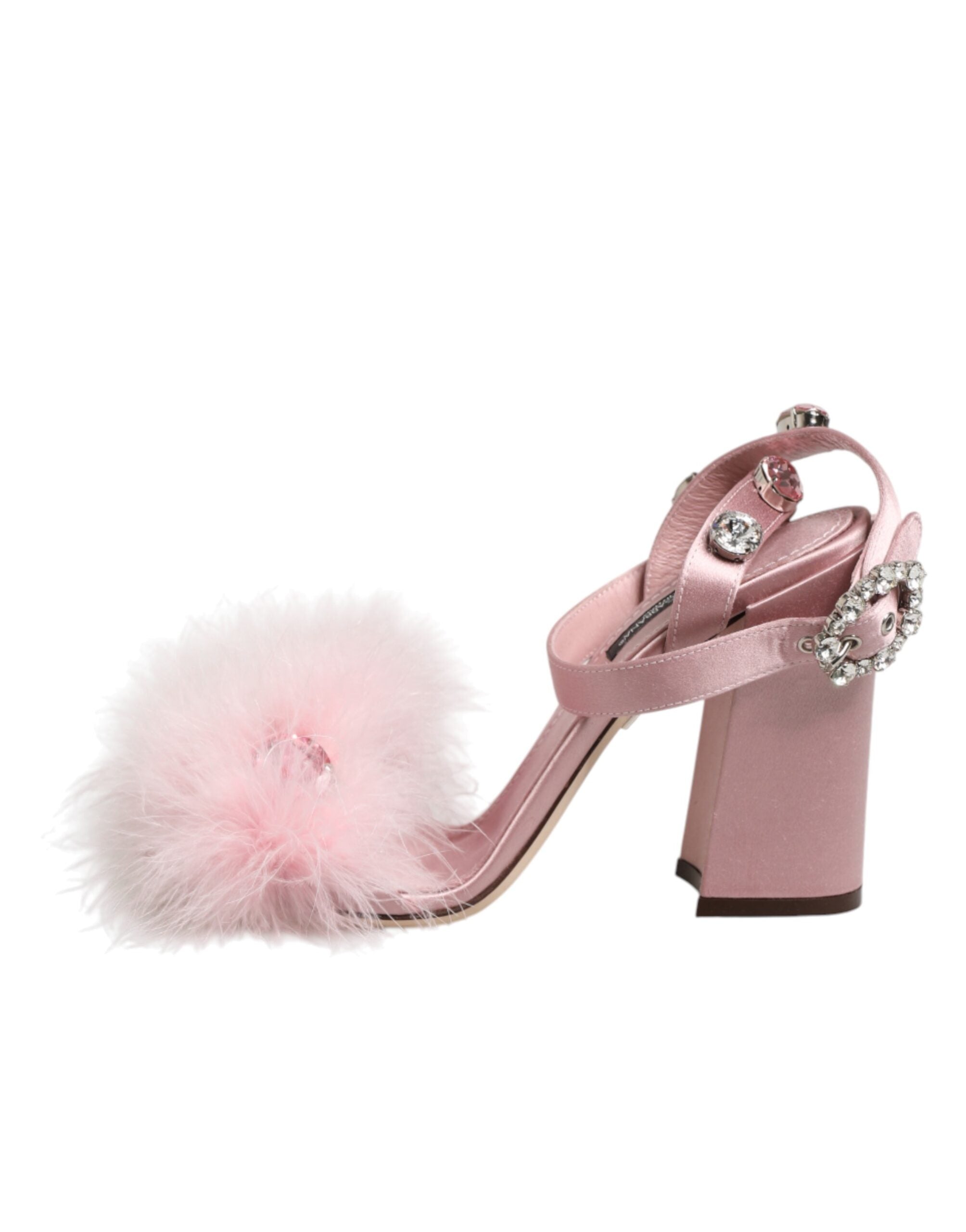 Model wearing Dolce & Gabbana pink sequined ankle strap sandals by KILAUE
