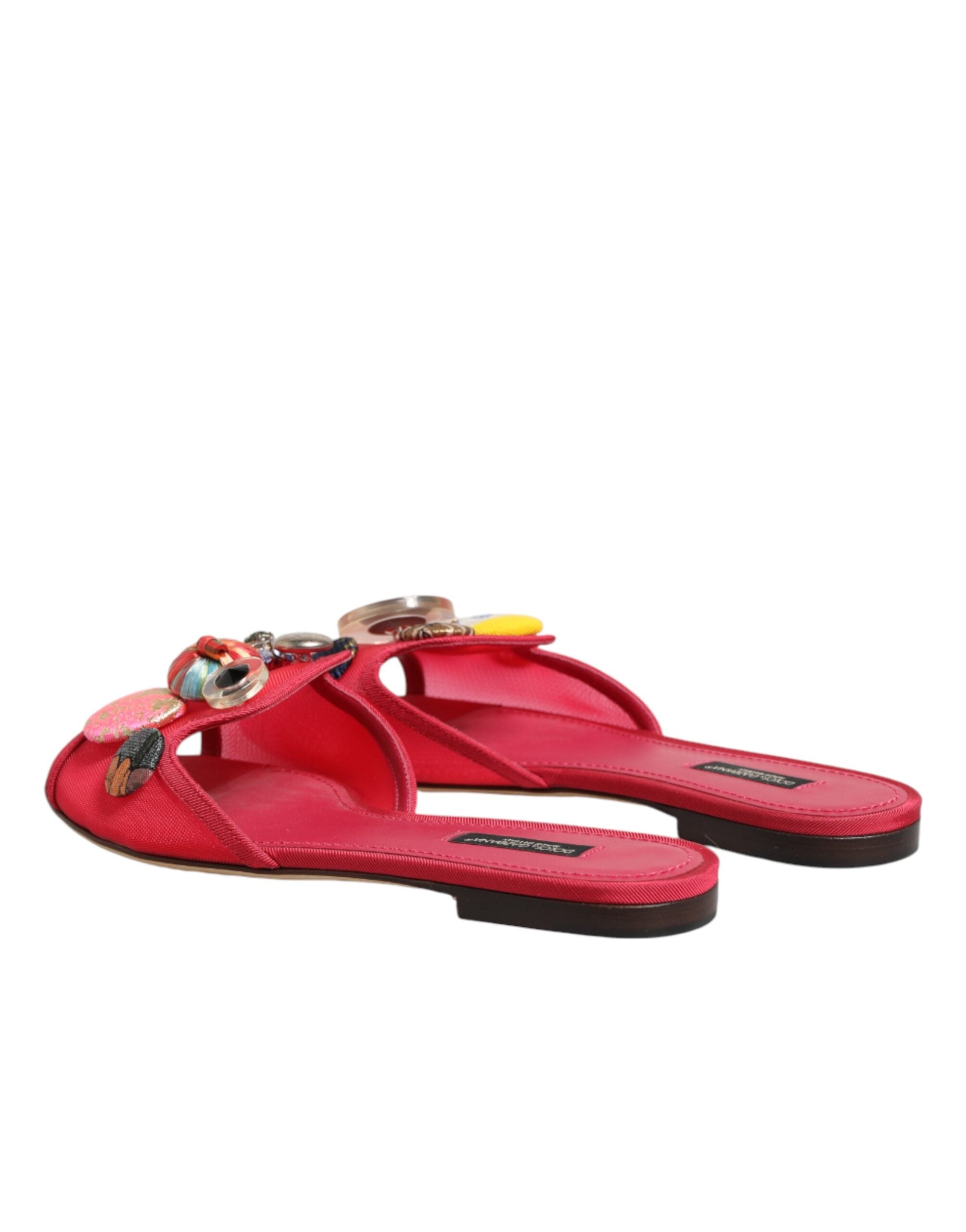 Back view of Dolce & Gabbana red embellished slip-on flats by KILAUE
