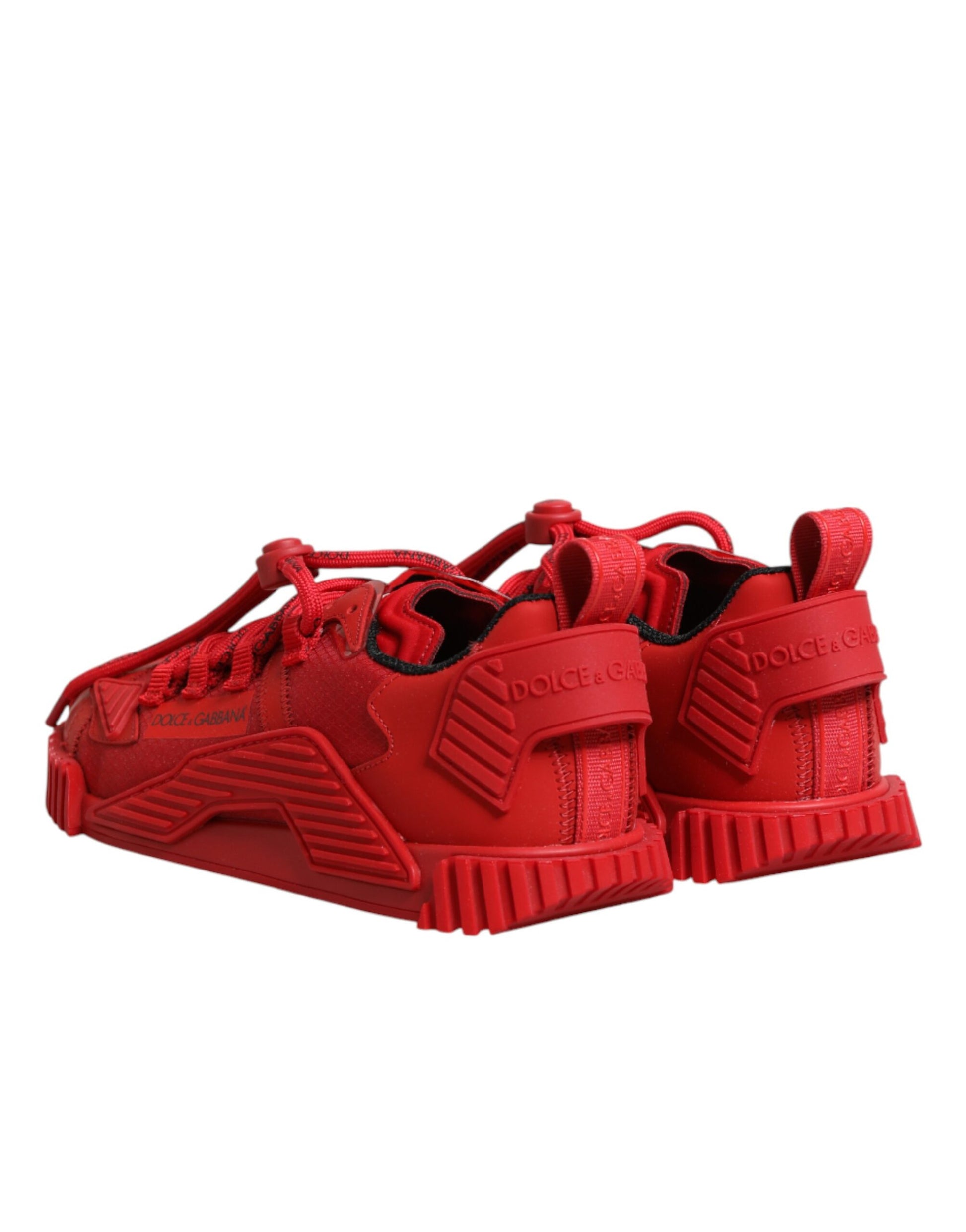 Back view of Dolce & Gabbana red logo lace NS1 low top sneakers by KILAUE
