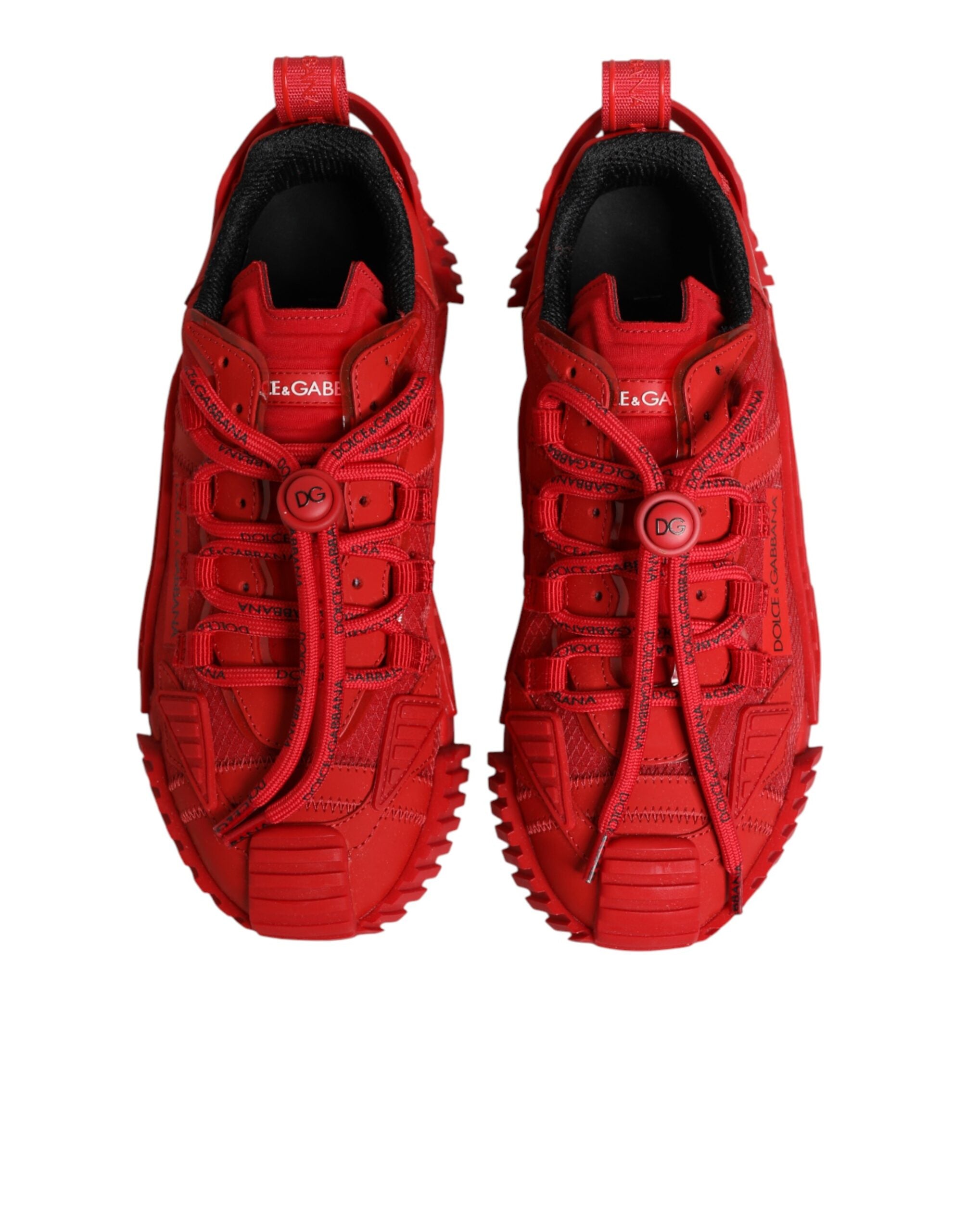 Side view of Dolce & Gabbana red logo lace NS1 low top sneakers by KILAUE
