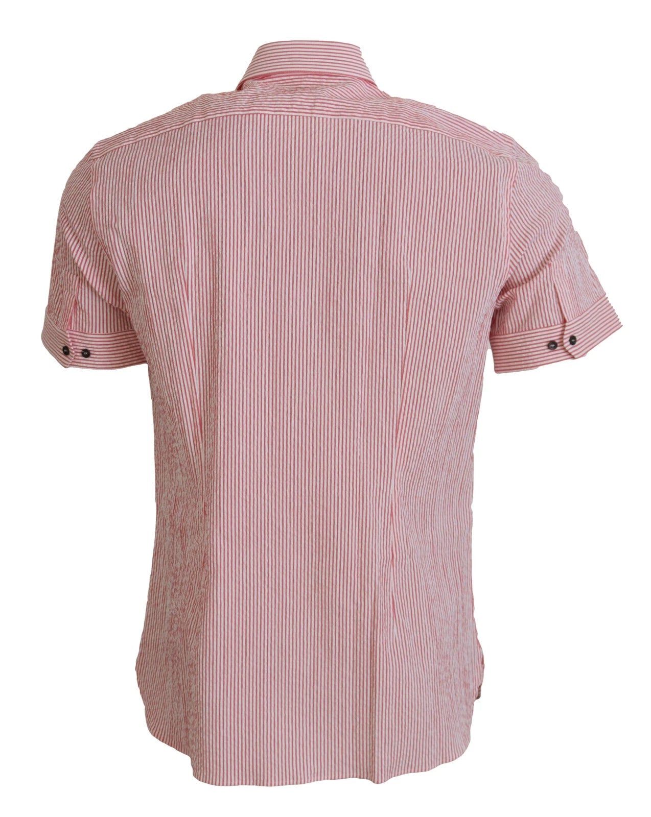 Front view of Dolce & Gabbana red and white striped cotton short sleeve shirt by KILAUE
