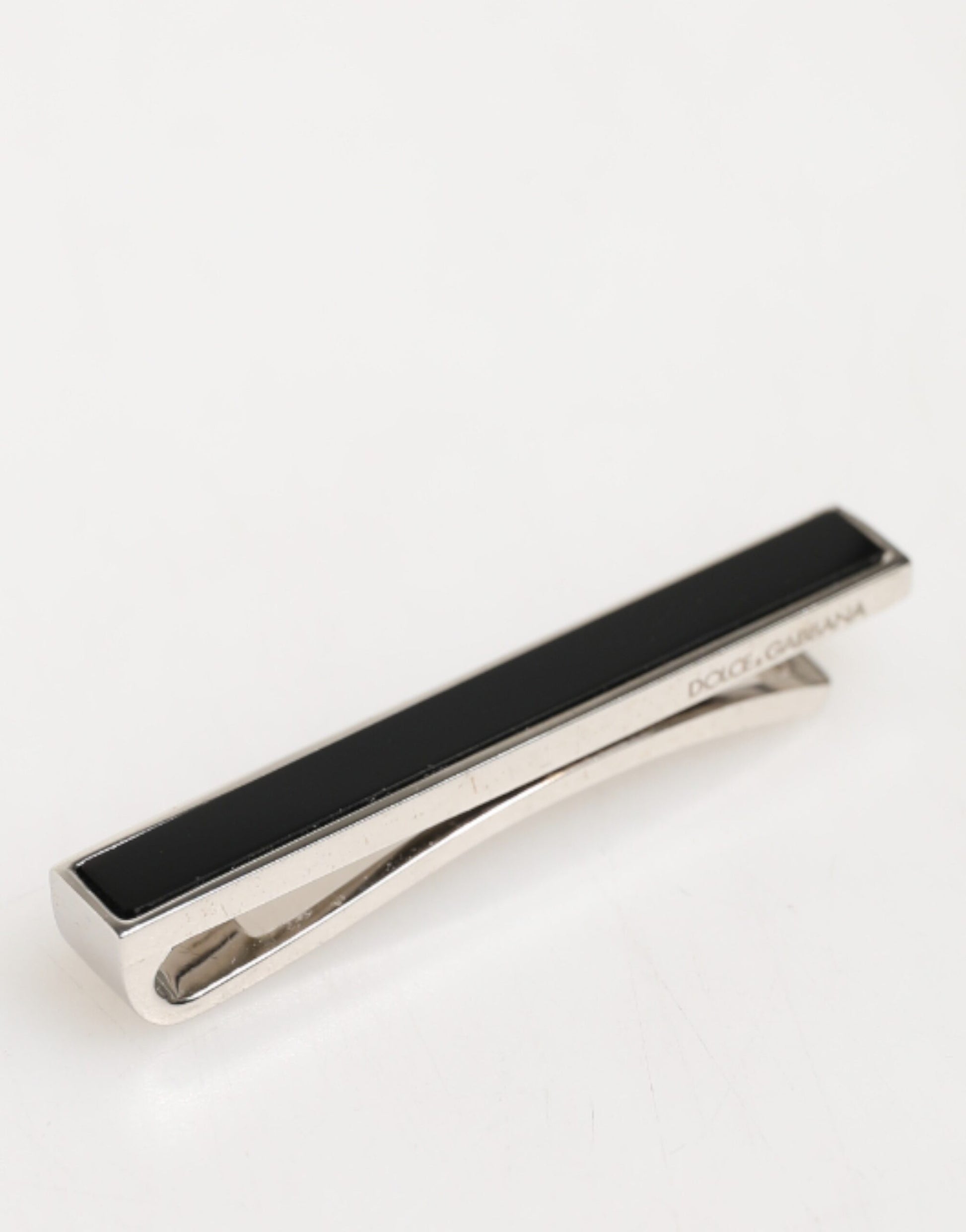 Back view of Dolce & Gabbana silver logo engraved tie clip by KILAUE
