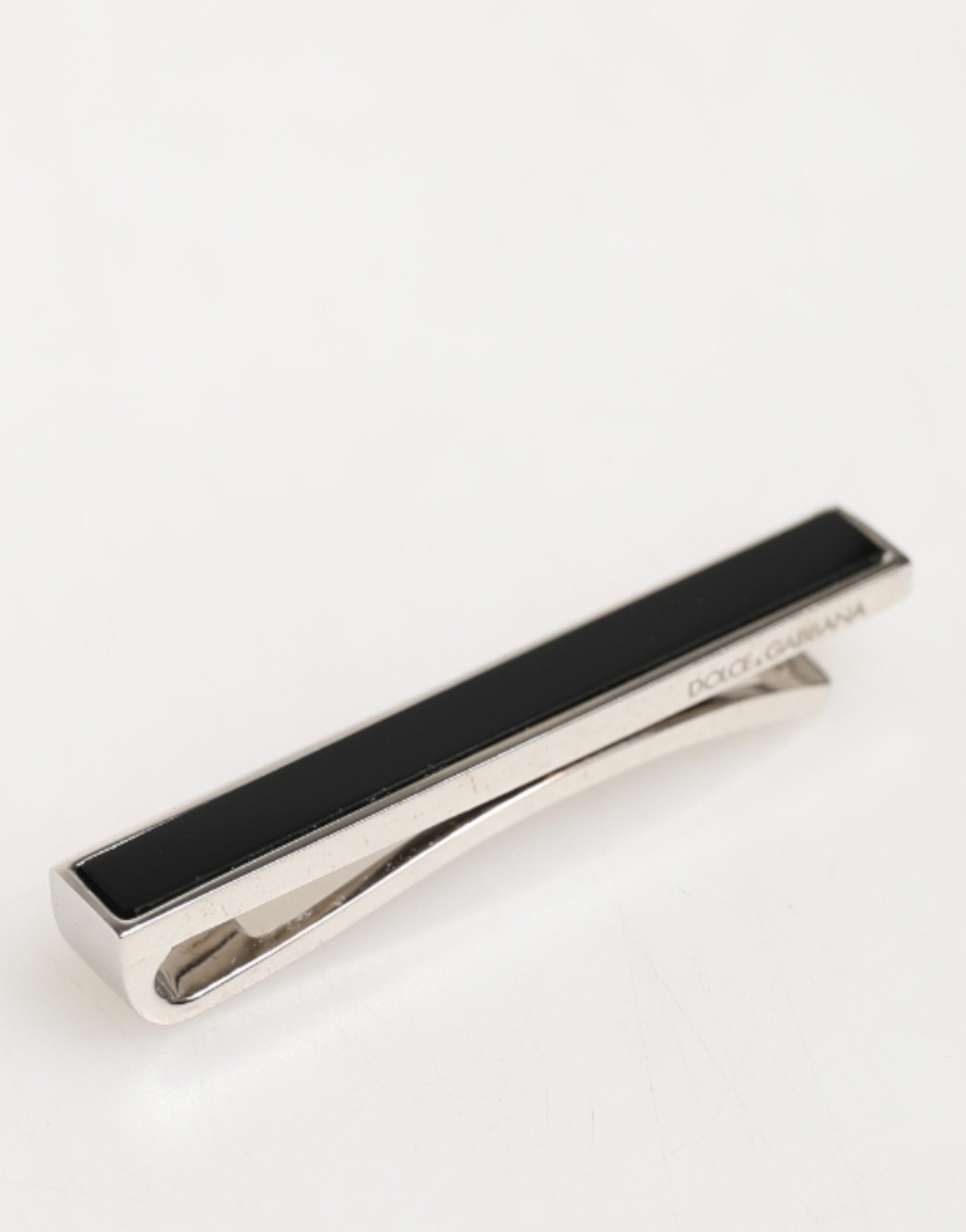 Back view of Dolce & Gabbana silver logo engraved tie clip by KILAUE
