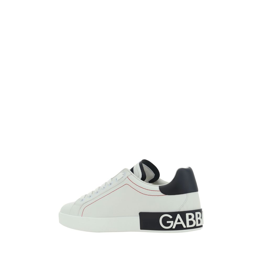 Back view of Dolce & Gabbana white calfskin Portofino sneakers by KILAUE
