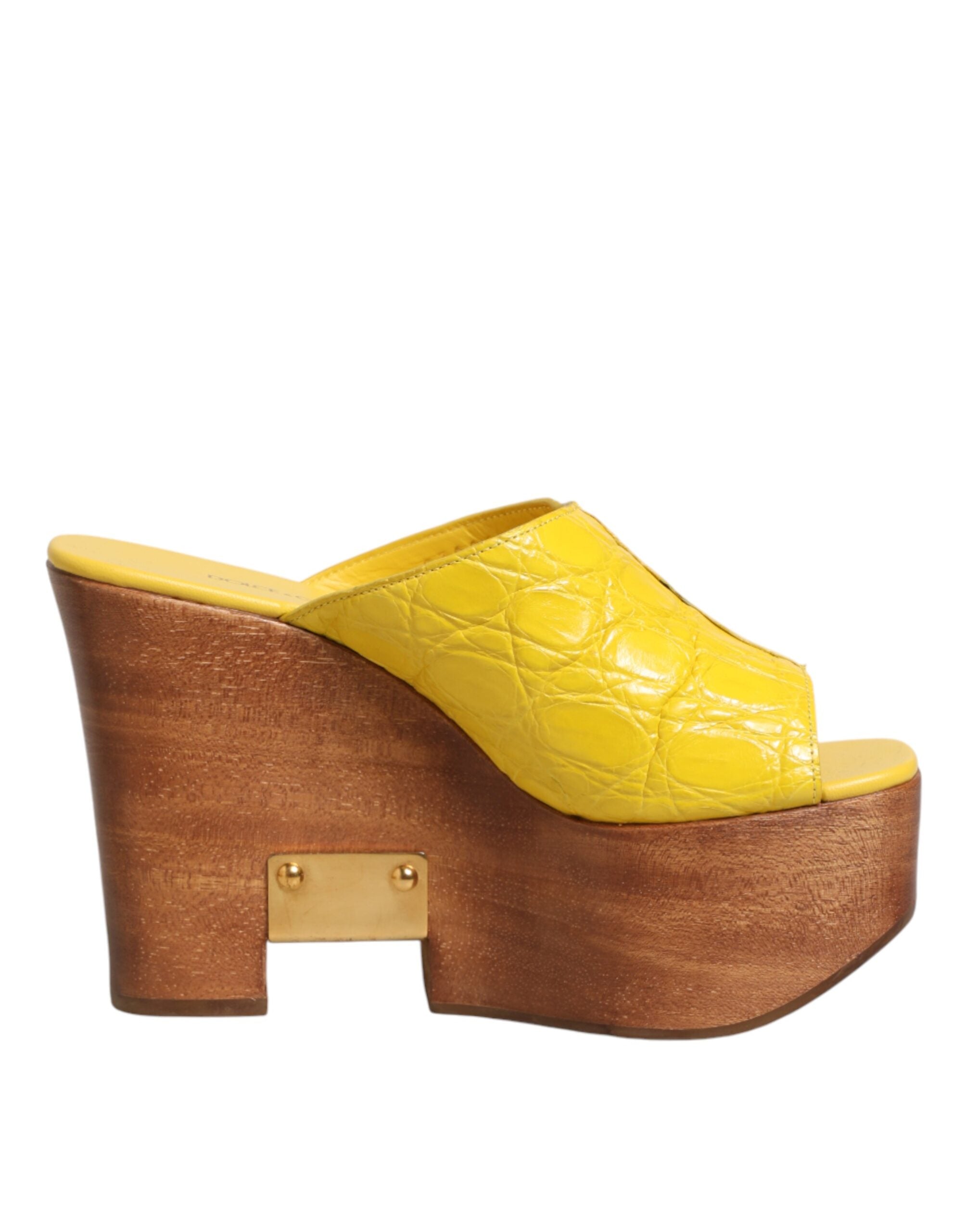 Dolce & Gabbana yellow leather wood wedge mules by KILAUE
