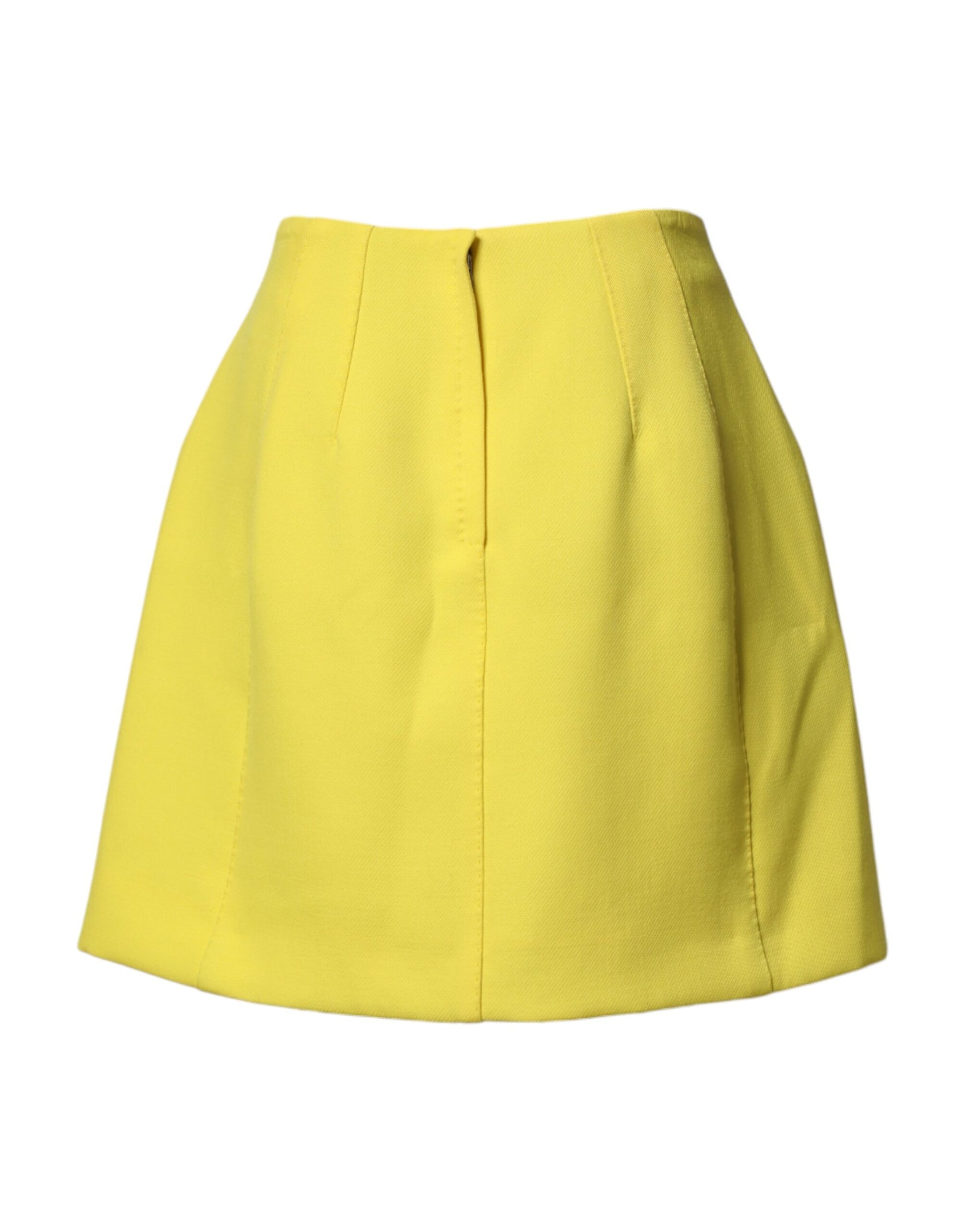 Back view of Dolce & Gabbana yellow virgin wool mini skirt by KILAUE
