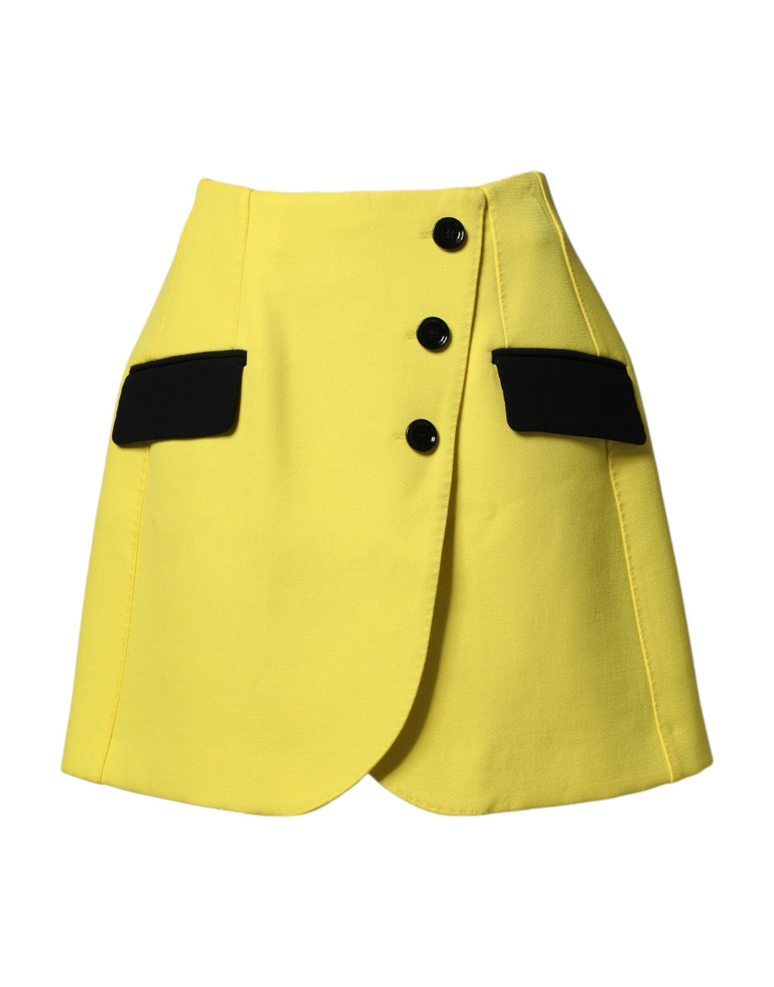 Dolce & Gabbana yellow virgin wool mini skirt with button detail by KILAUE
