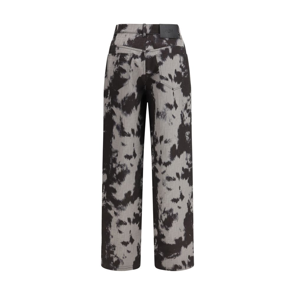 Side view of Fendi black FF Animalier straight leg jeans