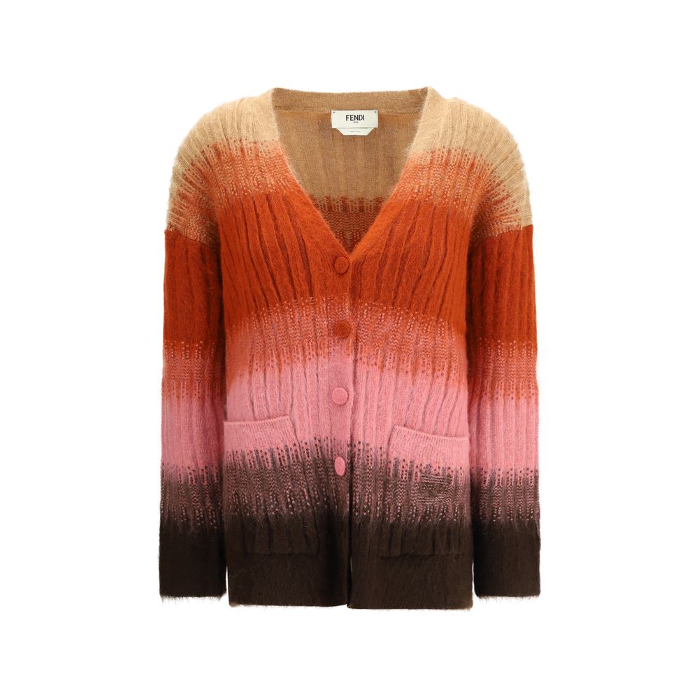 Front view of Fendi multicolor mohair wool blend luxury cardigan