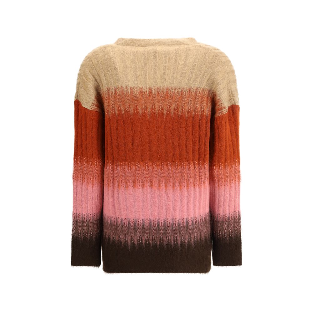 Side view of Fendi multicolor mohair wool blend luxury cardigan