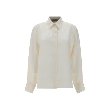 Fendi white silk FF monogram shirt iconic luxury blouse