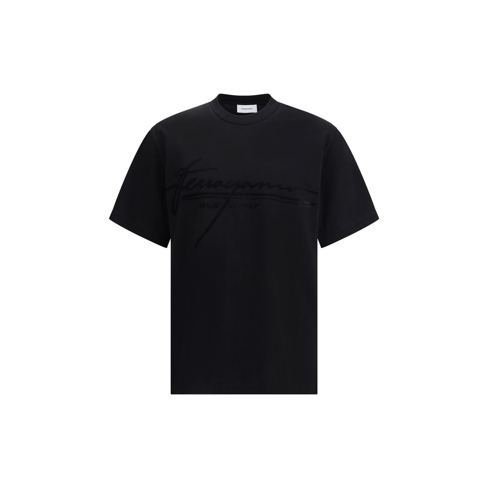 Front view of Ferragamo black cotton luxury logo T shirt