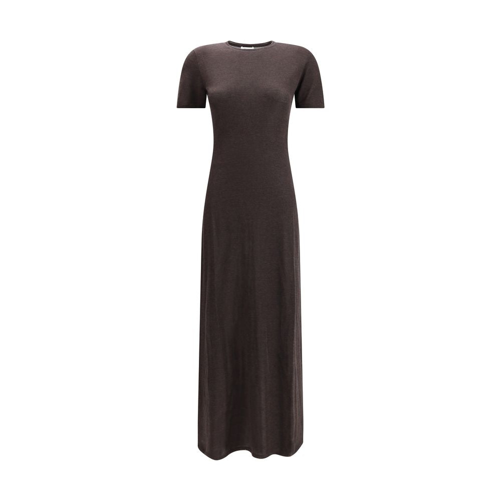 Front view of Ferragamo brown fleece wool long dress