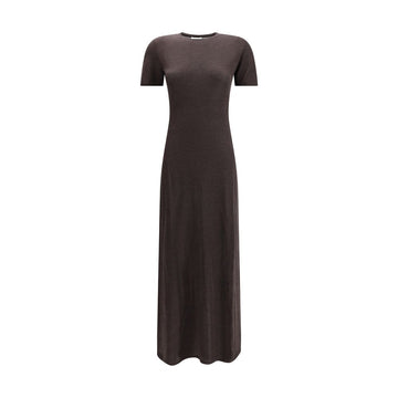 Front view of Ferragamo brown fleece wool long dress