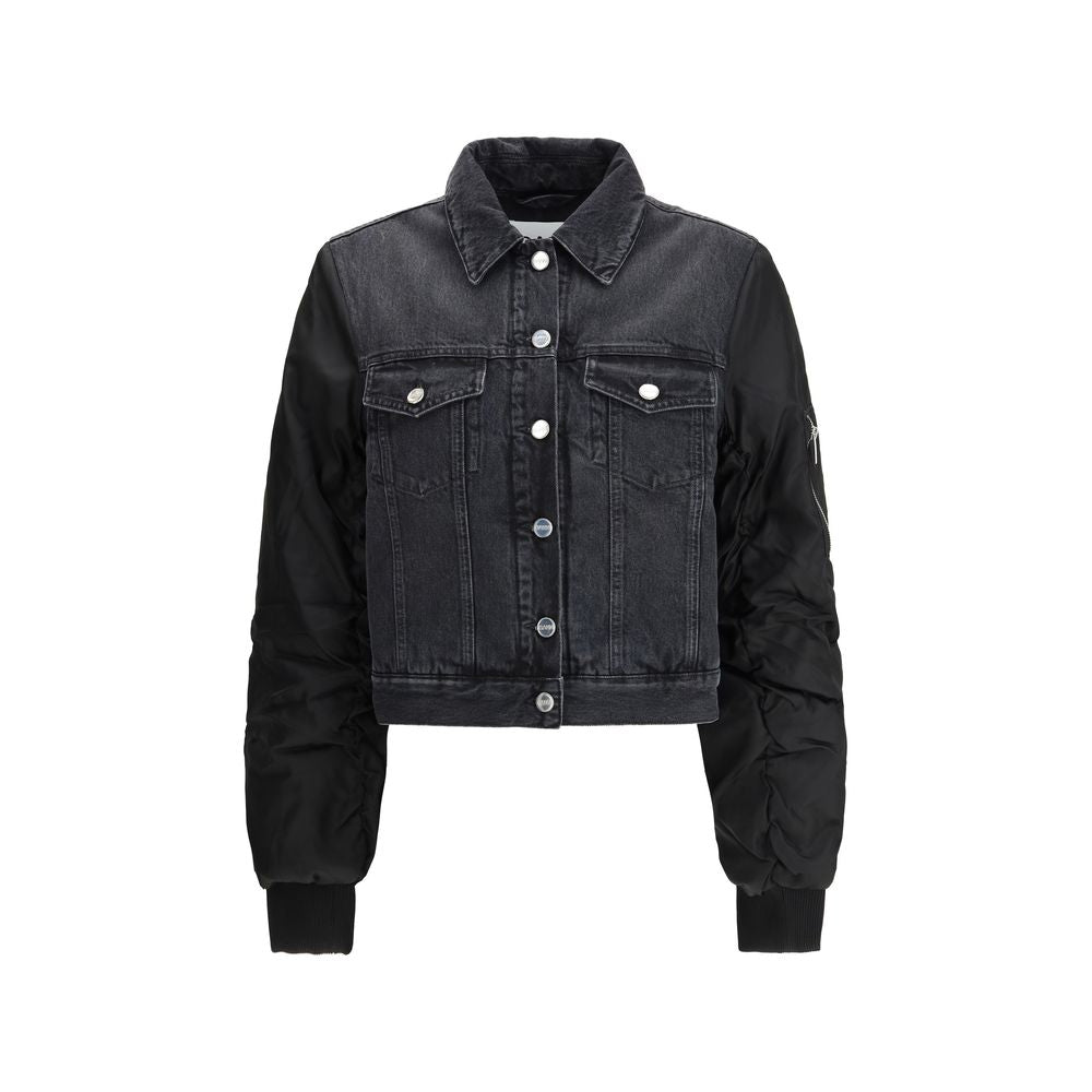GANNI black rigid denim jacket structured organic cotton outerwear