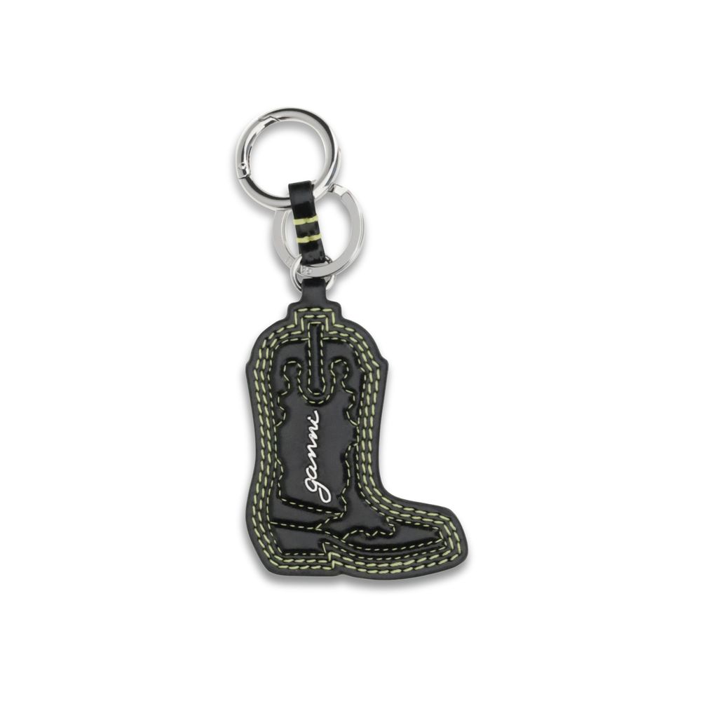 GANNI black western boot keychain recycled leather cowboy charm