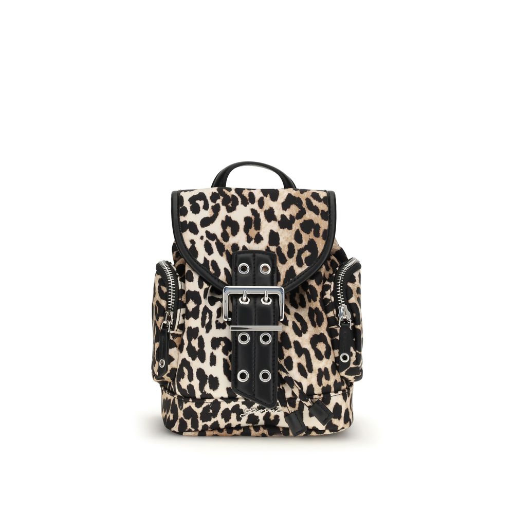GANNI leopard print nano backpack recycled polyamide sustainable travel bag
