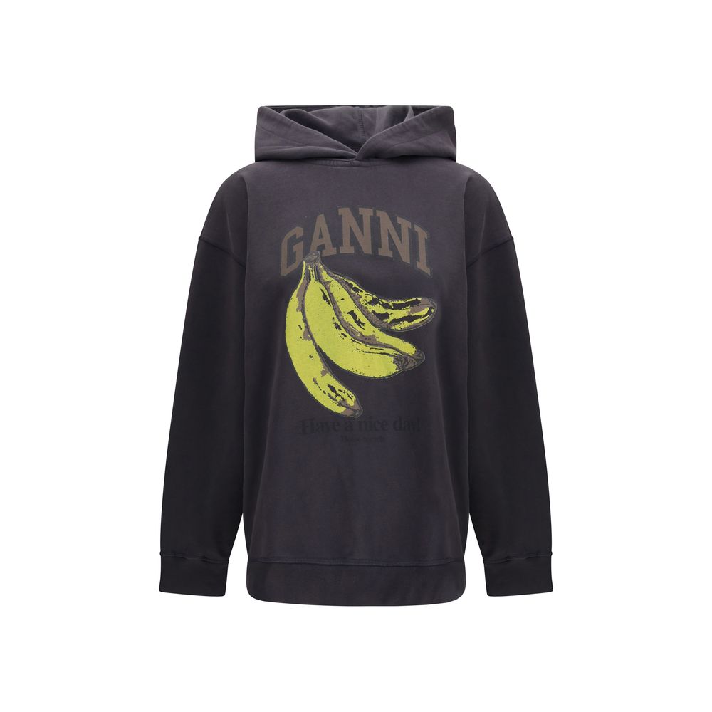 Ganni black cotton banana graphic hoodie for women