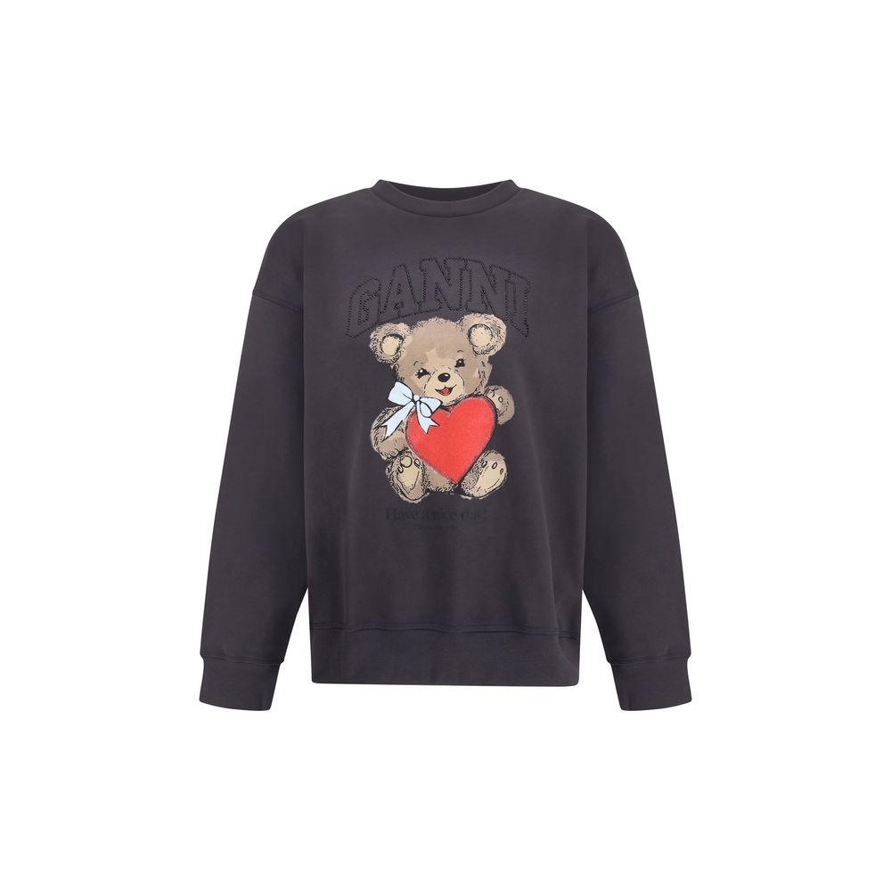 Ganni black cotton teddy graphic sweatshirt for women