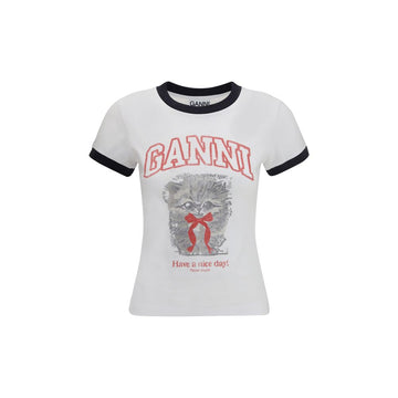 Ganni white organic cotton cropped Kitty T‑shirt