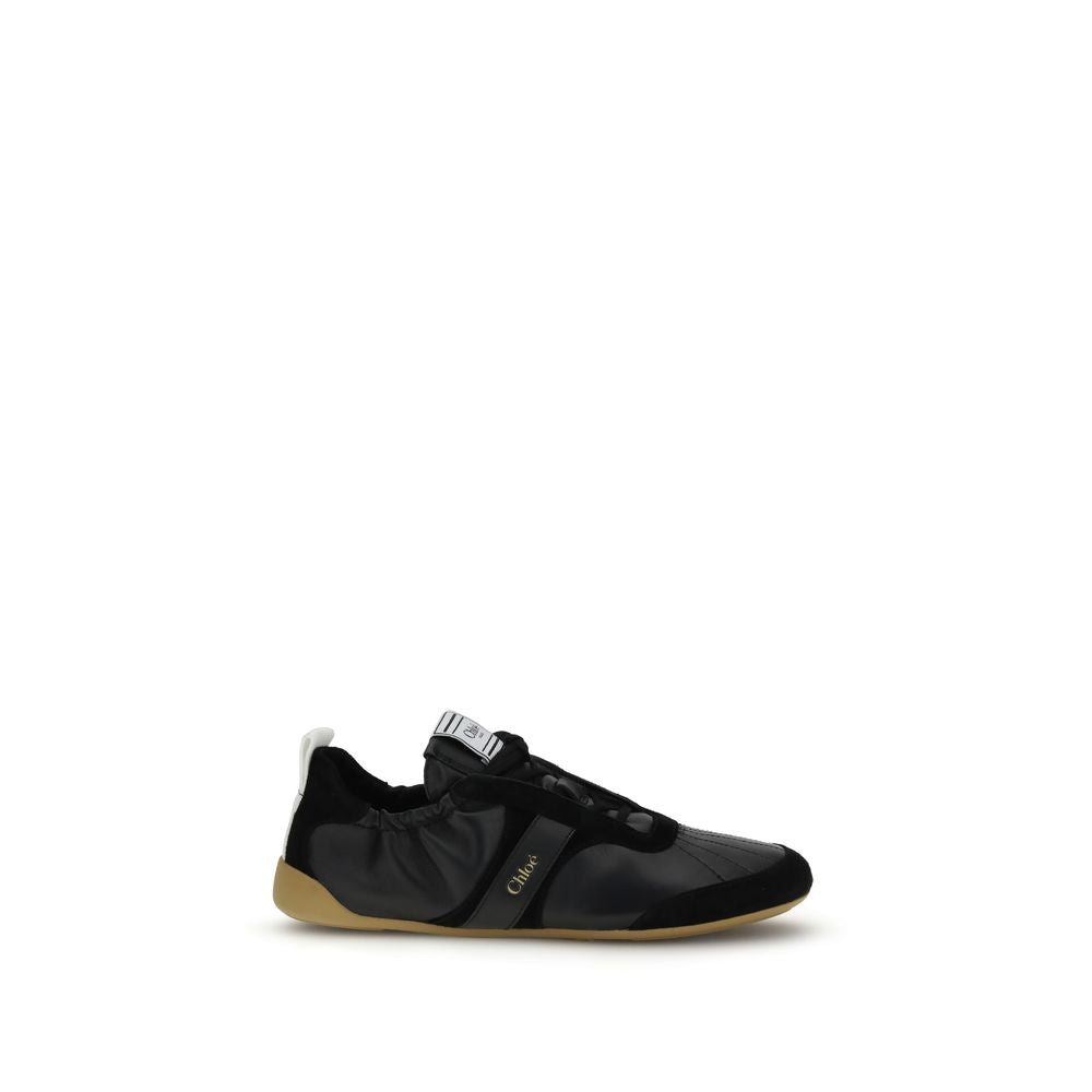 Front view of KILAUE black goatskin athletic sneakers