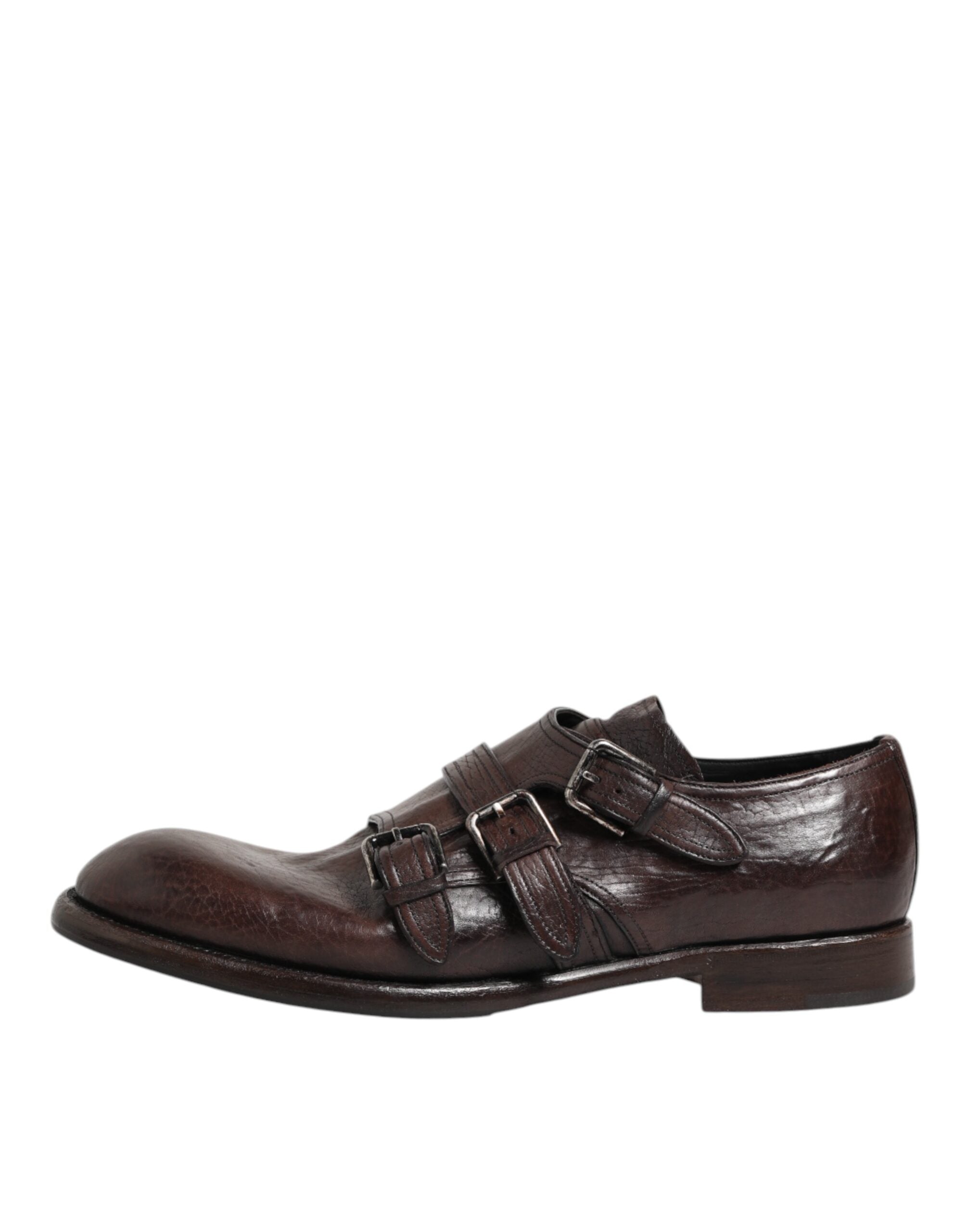 Kilaue Dolce & Gabbana brown leather monk strap shoes folded view
