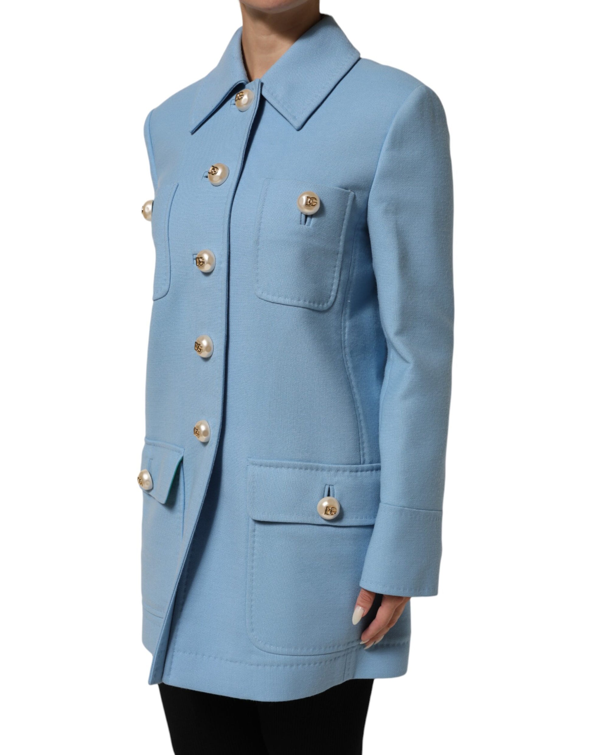 Kilaue Dolce & Gabbana royal blue trench coat worn on model
