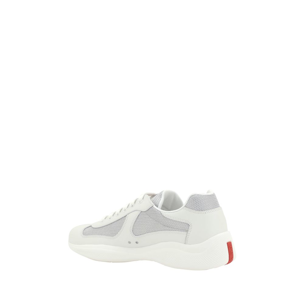 Back view of Prada Americas Cup white calf leather mesh sneakers | KILAUE
