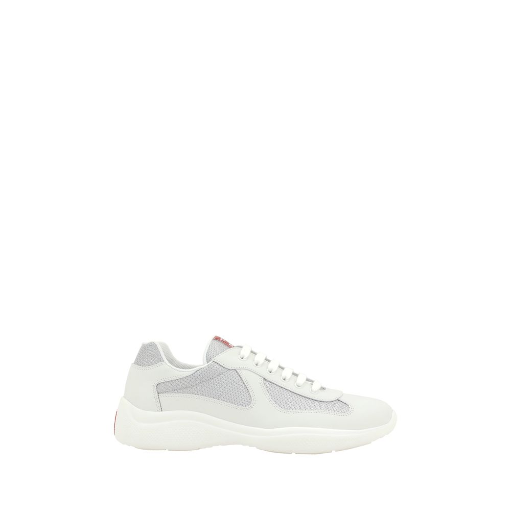 Front view of Prada Americas Cup white calf leather mesh sneakers | KILAUE
