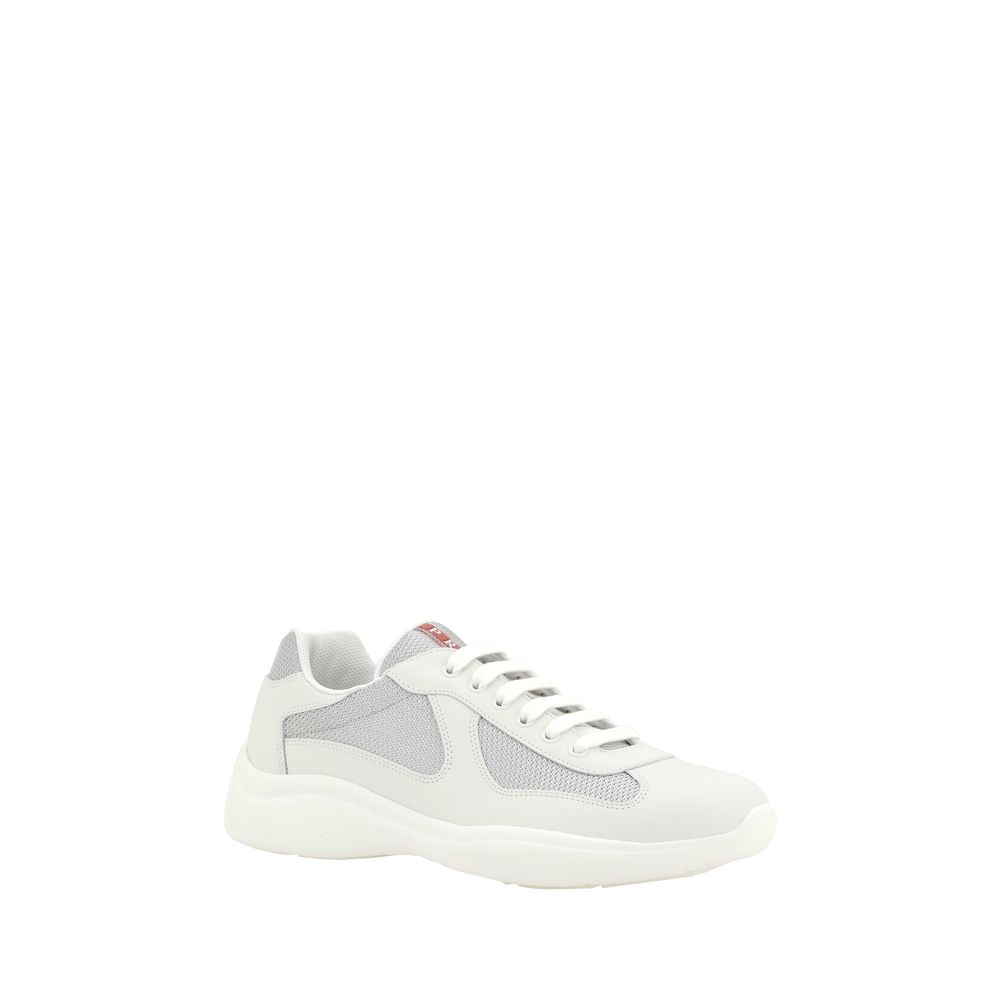 Side view of Prada Americas Cup white calf leather mesh sneakers | KILAUE
