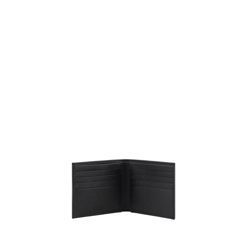 Back view of Prada black Re-Nylon bifold wallet with triangle logo