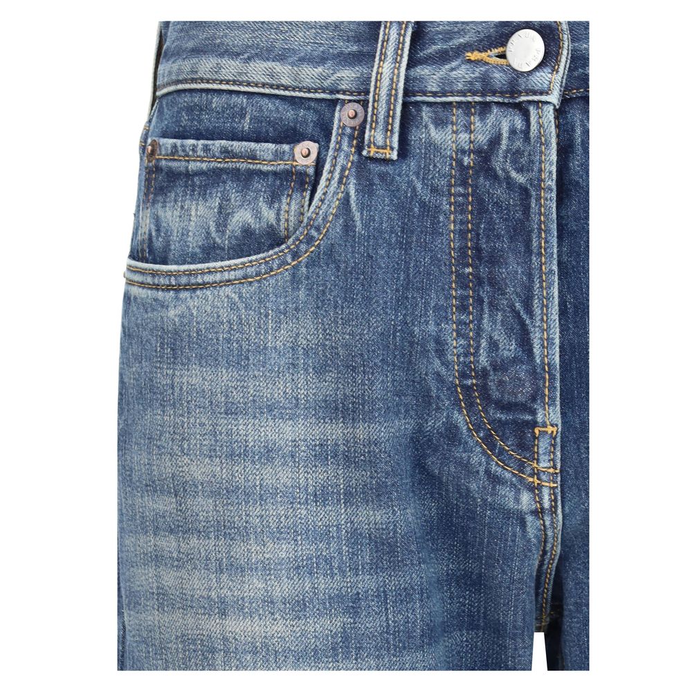 Back view of Prada blue straight leg denim jeans