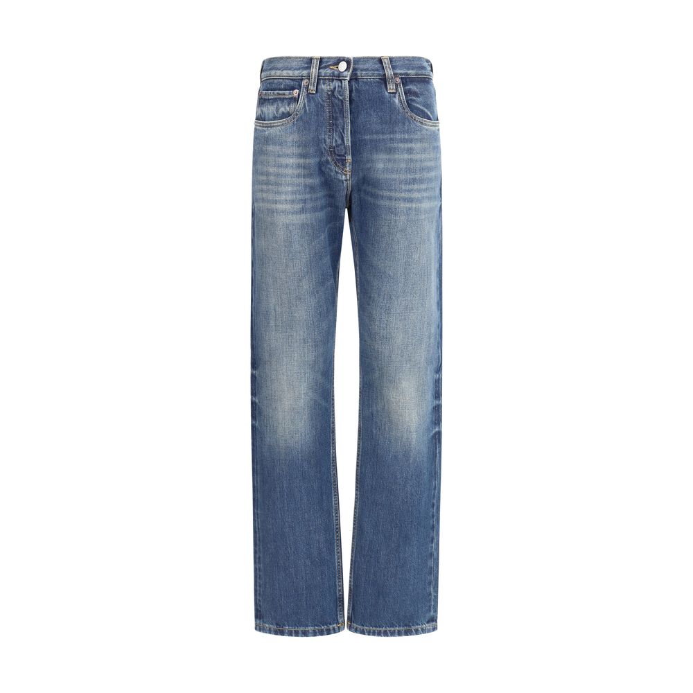 Front view of Prada blue straight leg denim jeans