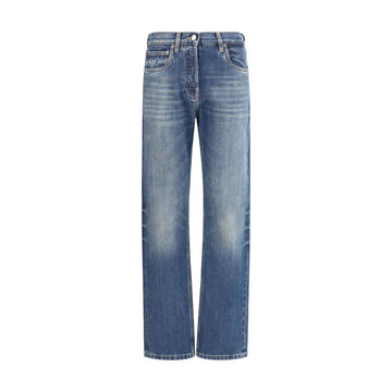 Front view of Prada blue straight leg denim jeans